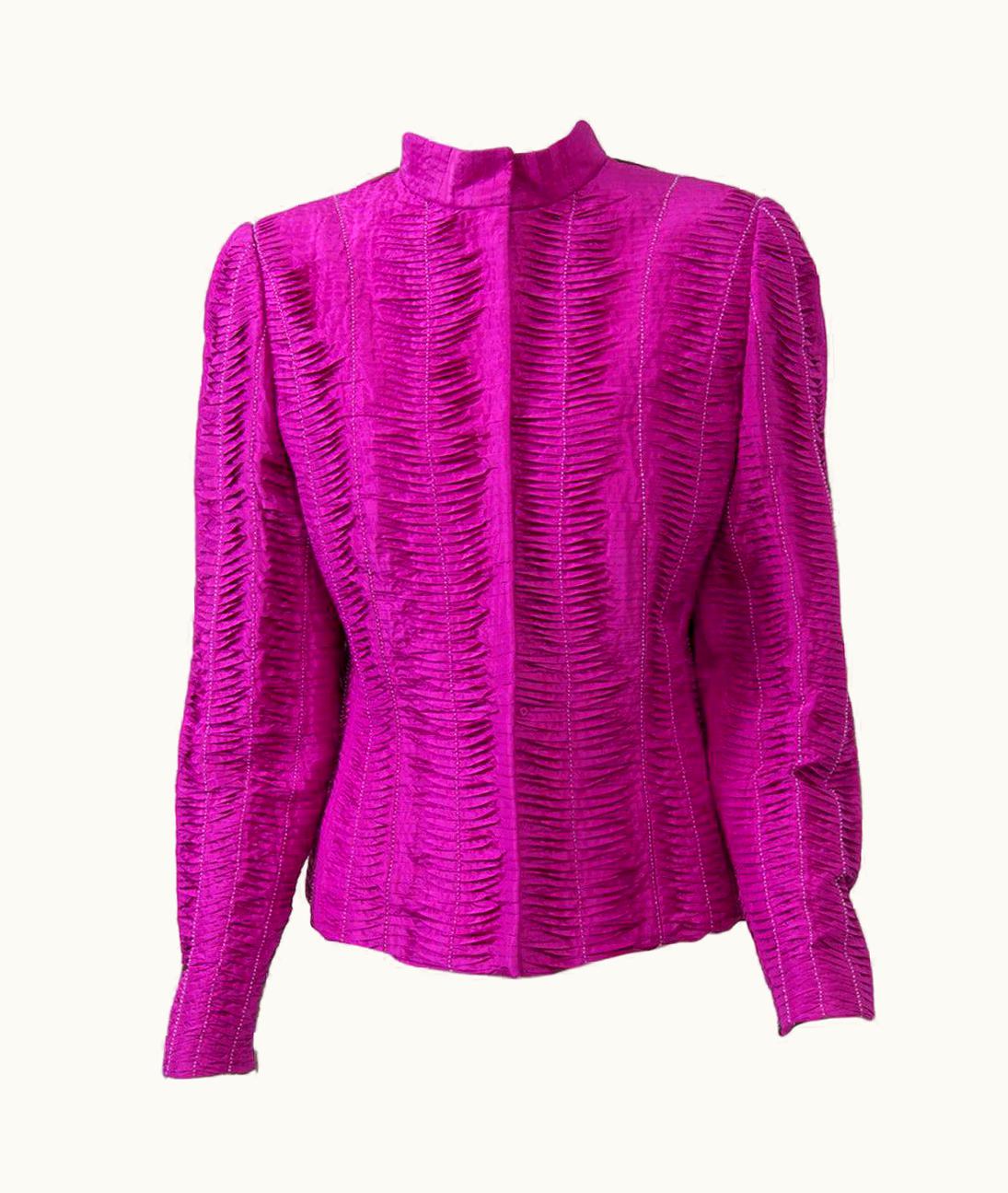 Oscar De La Renta Oscar De La Renta Fuschsia Silk Jacket With Tucking