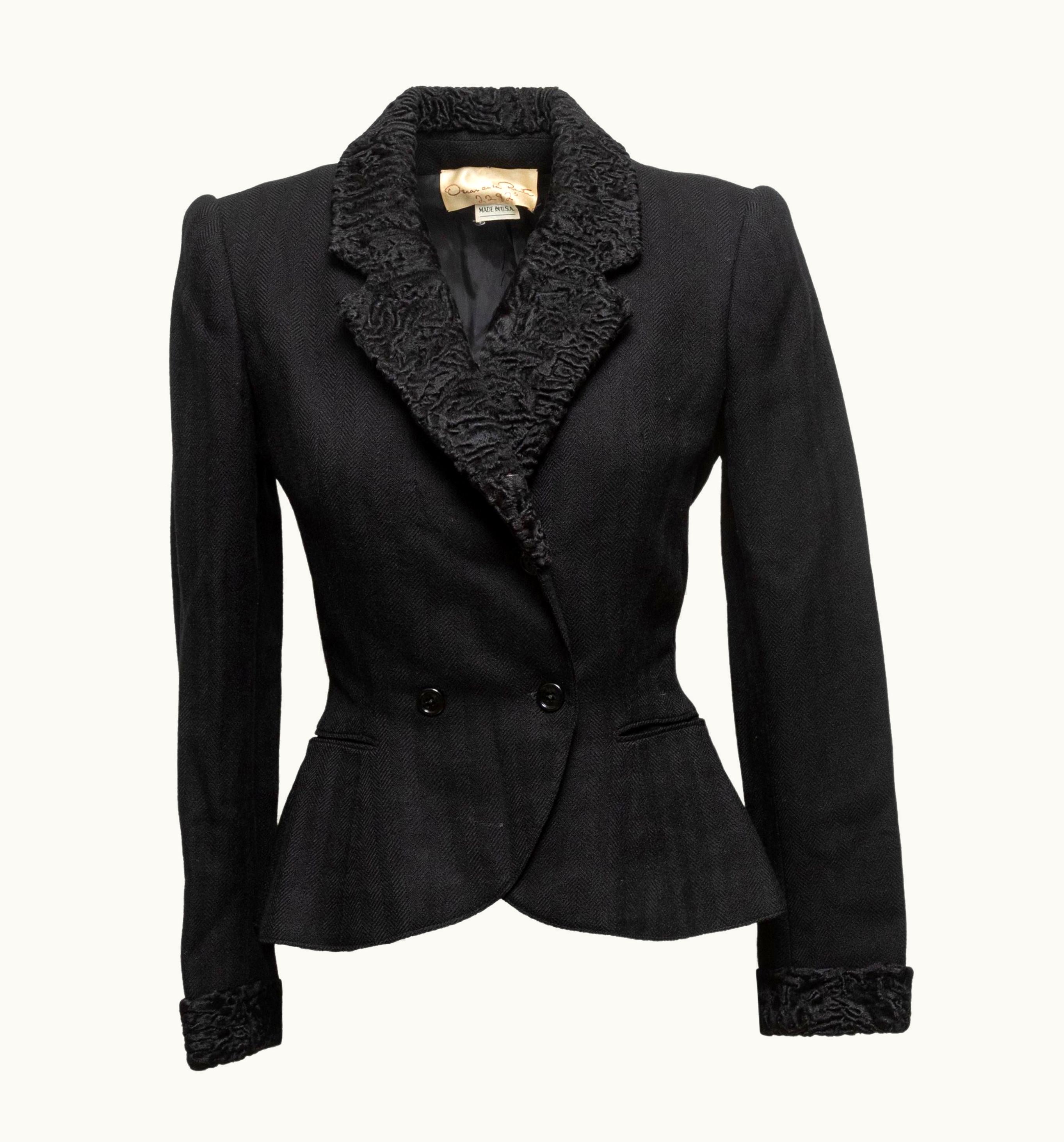 Oscar De La Renta Oscar De La Renta Black Persian Lamb-Trimmed Blazer