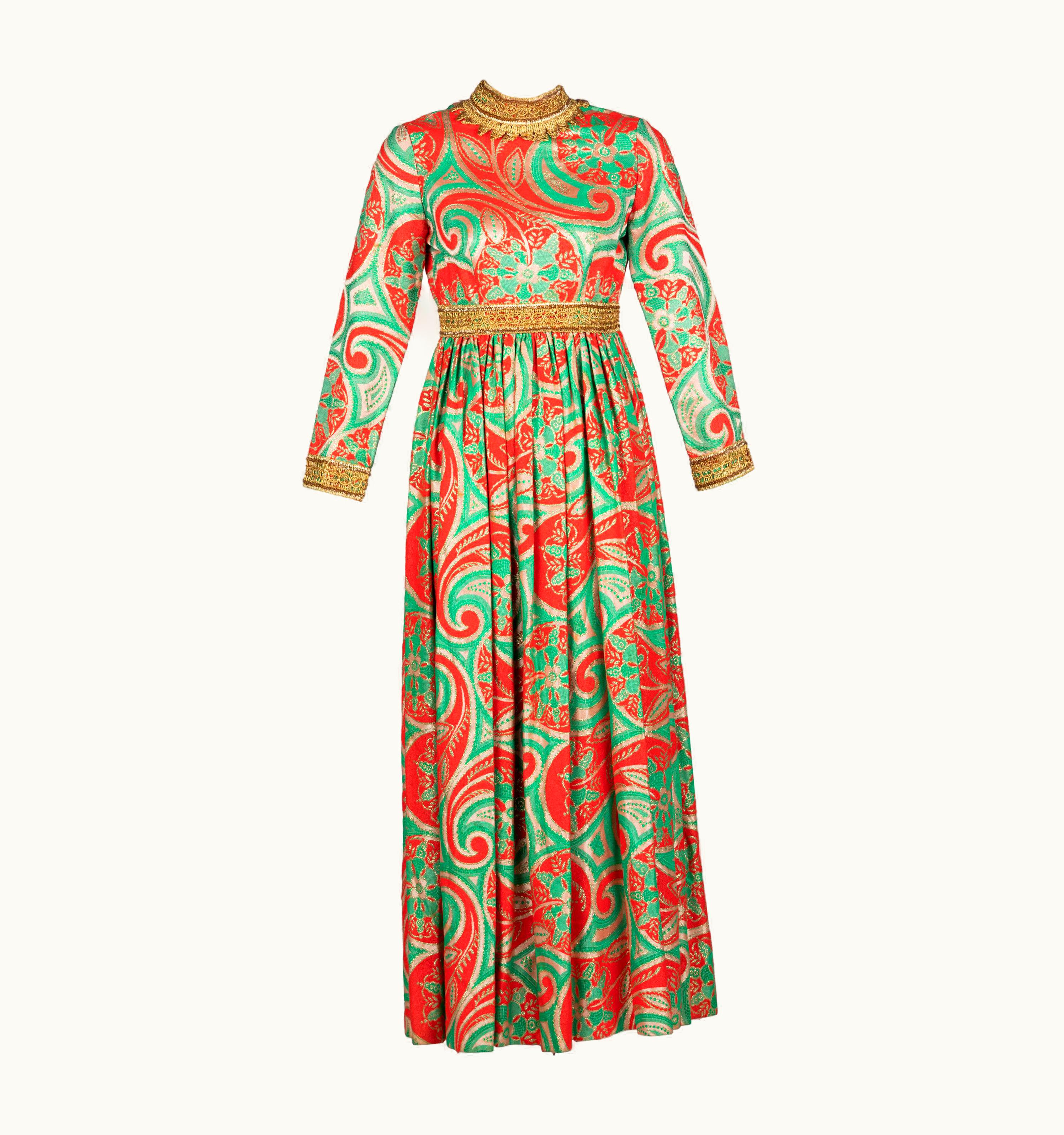 Oscar De La Renta Oscar De La Renta Gold Trim Brocade Dress, 1960s