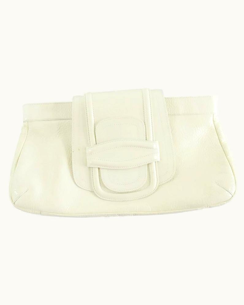 Oscar De La Renta Oscar De La Renta Ivory Patent Leather Large Clutch