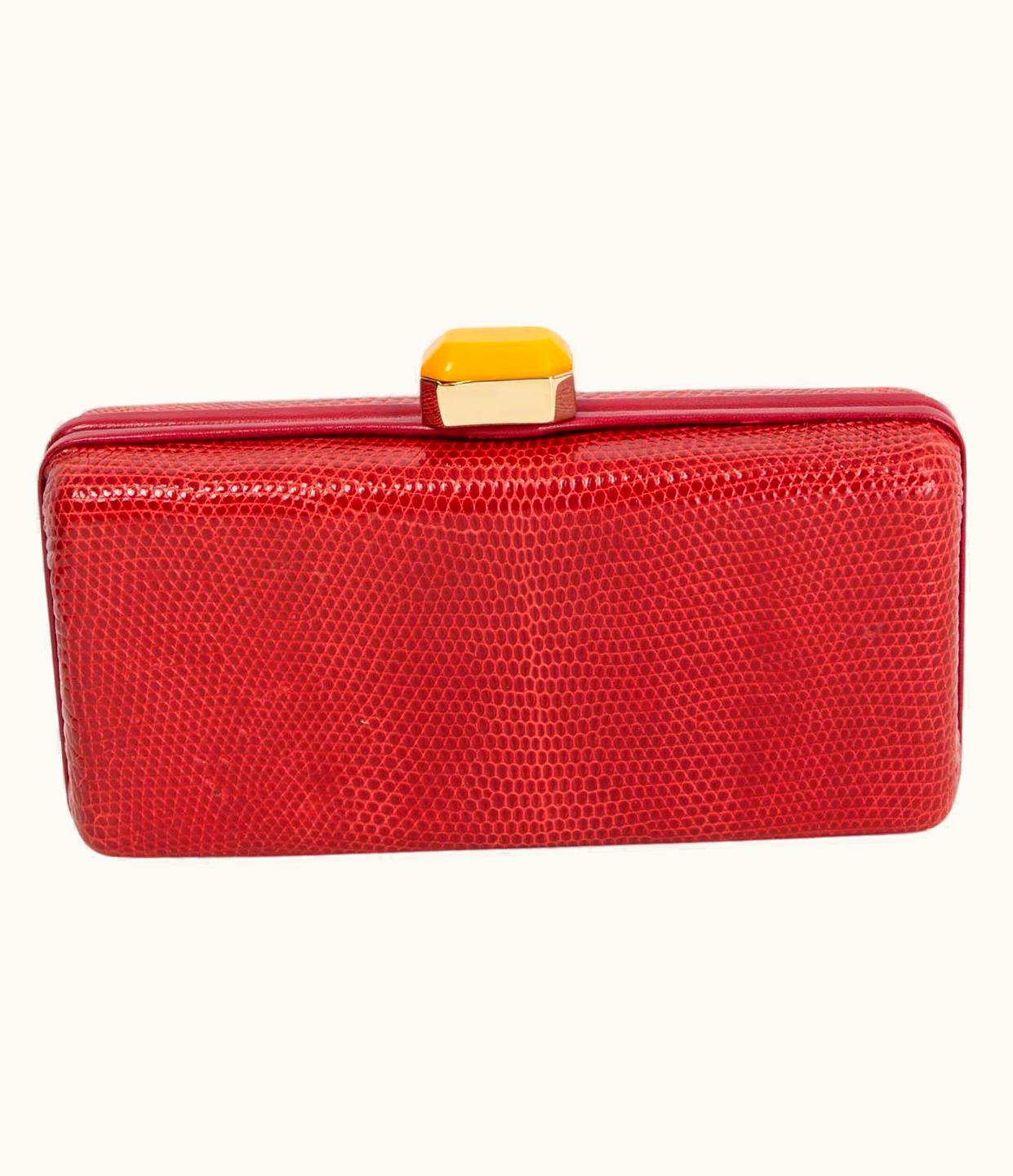 Oscar De La Renta Oscar De La Renta Red Lizard Box Clutch Bag