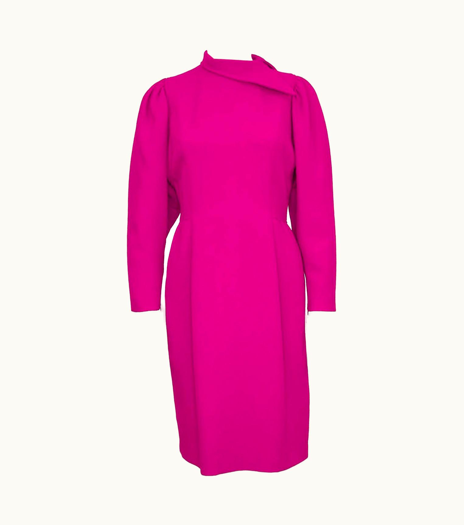 Oscar De La Renta 1990s Oscar De La Renta Magenta Wool Cocktail Dress