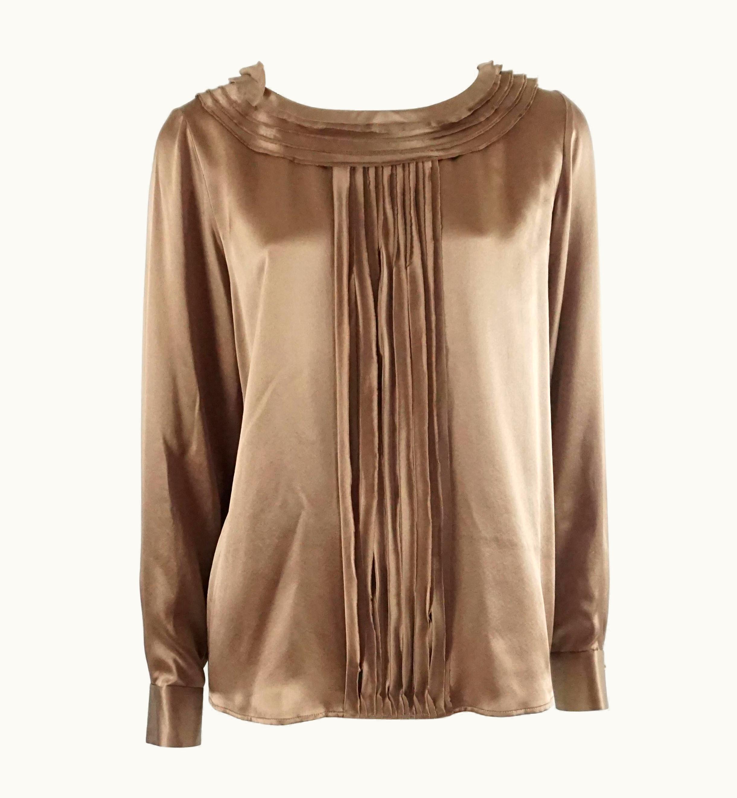 Oscar De La Renta Oscar De La Renta Brown Silk Top-10 Nwt