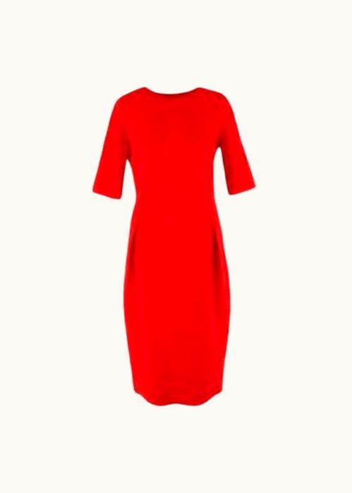 Oscar De La Renta Oscar De La Renta Red Wool Crepe Midi Dress