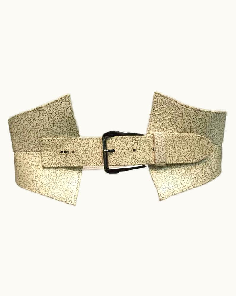 Oscar De La Renta Oscar De La Renta Ivory Crackle Leather Sculpted Wide Belt
