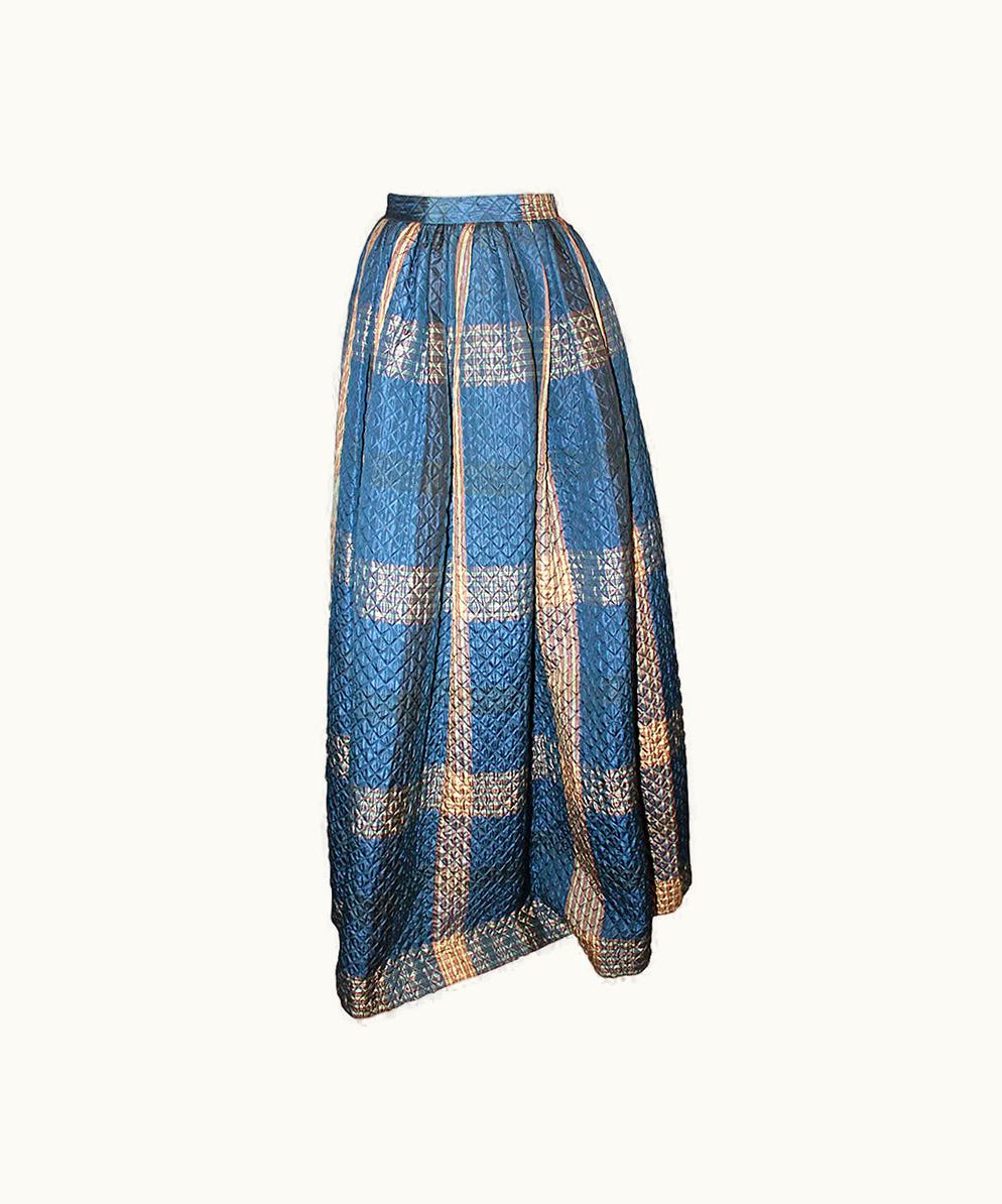 Oscar De La Renta Oscar De La Renta 1990s Navy & Creme Quilted Maxi Skirt