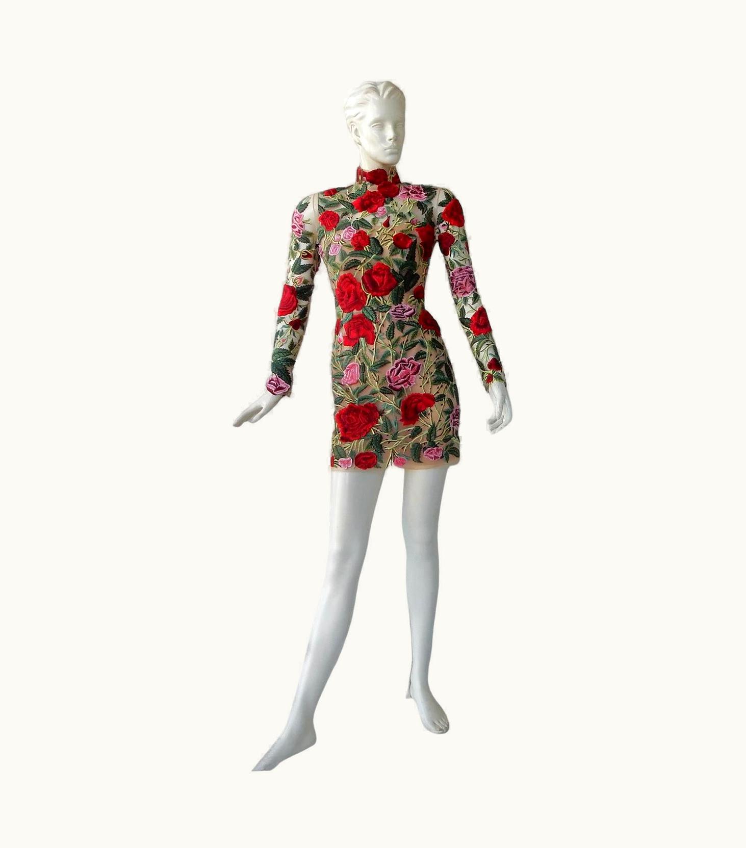 Oscar De La Renta Nwt Runway Oscar De La Renta Floral Embroidered Mini Dress