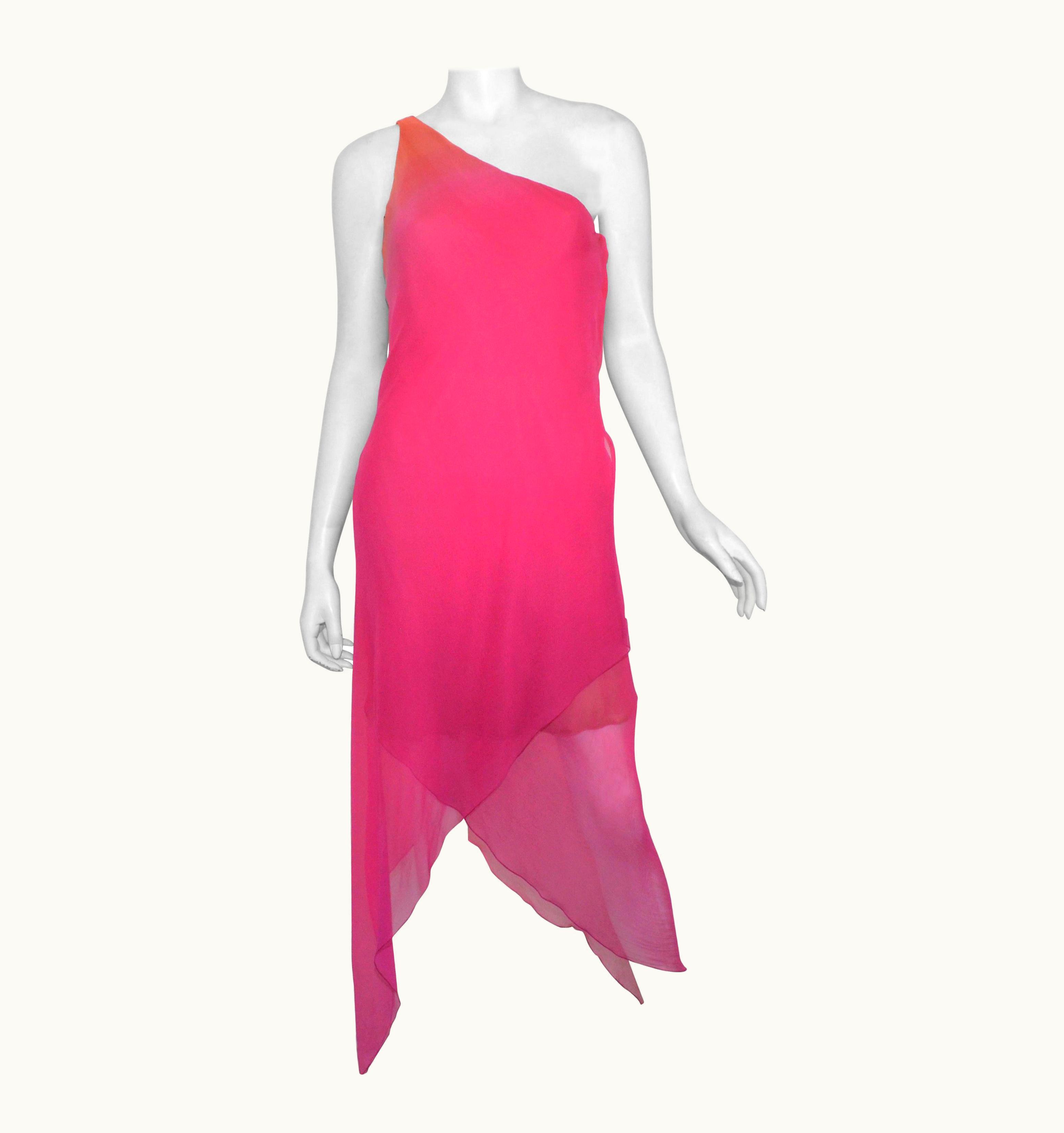 Oscar De La Renta Vintage Oscar De La Renta One Shoulder Asymmetric Chiffon Dress