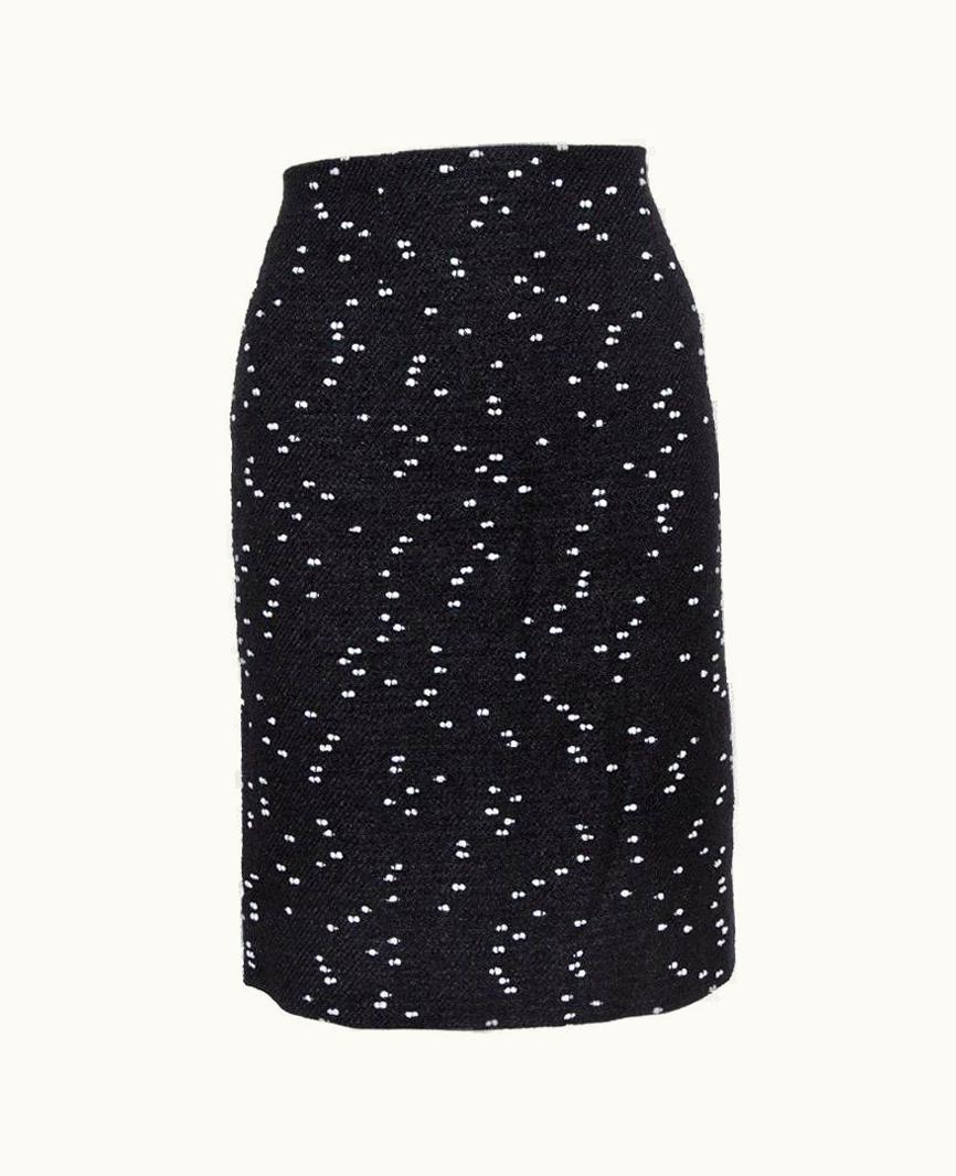 Oscar De La Renta Oscar De La Renta Monochrome Tweed Fitted Short Skirt