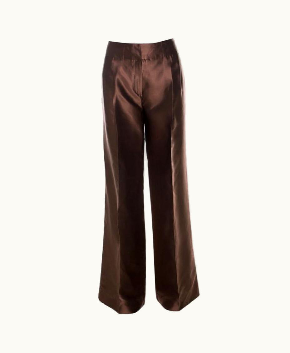 Oscar De La Renta Oscar De La Renta Brown Silk Wide Leg Trousers