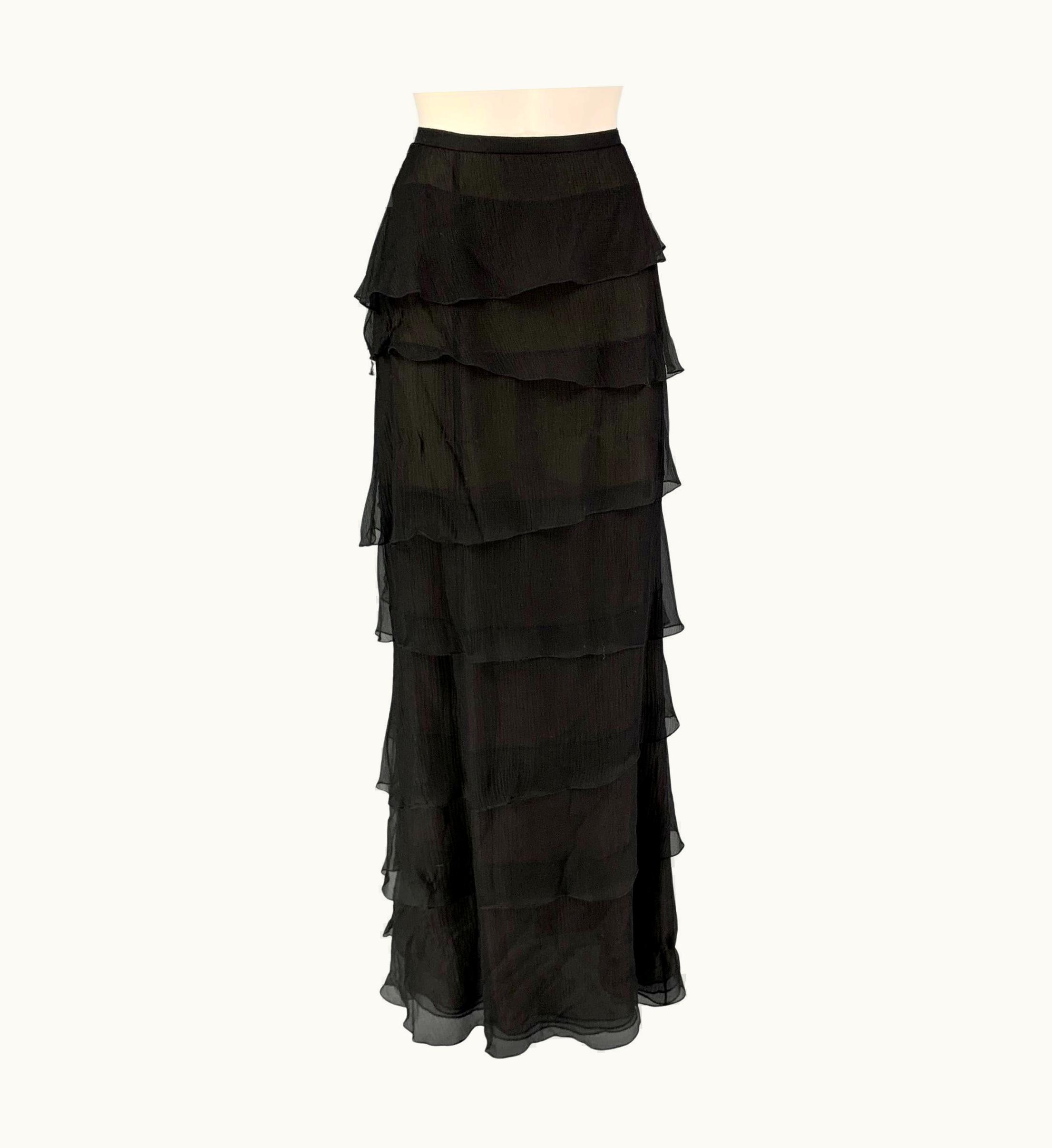 Oscar De La Renta Oscar De La Renta Black Ruffled Long Skirt