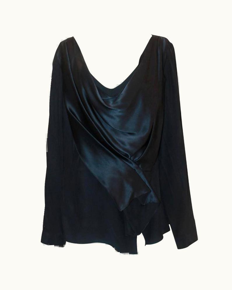 Oscar De La Renta Oscar De La Renta Navy Silk Long Sleeve Blouse