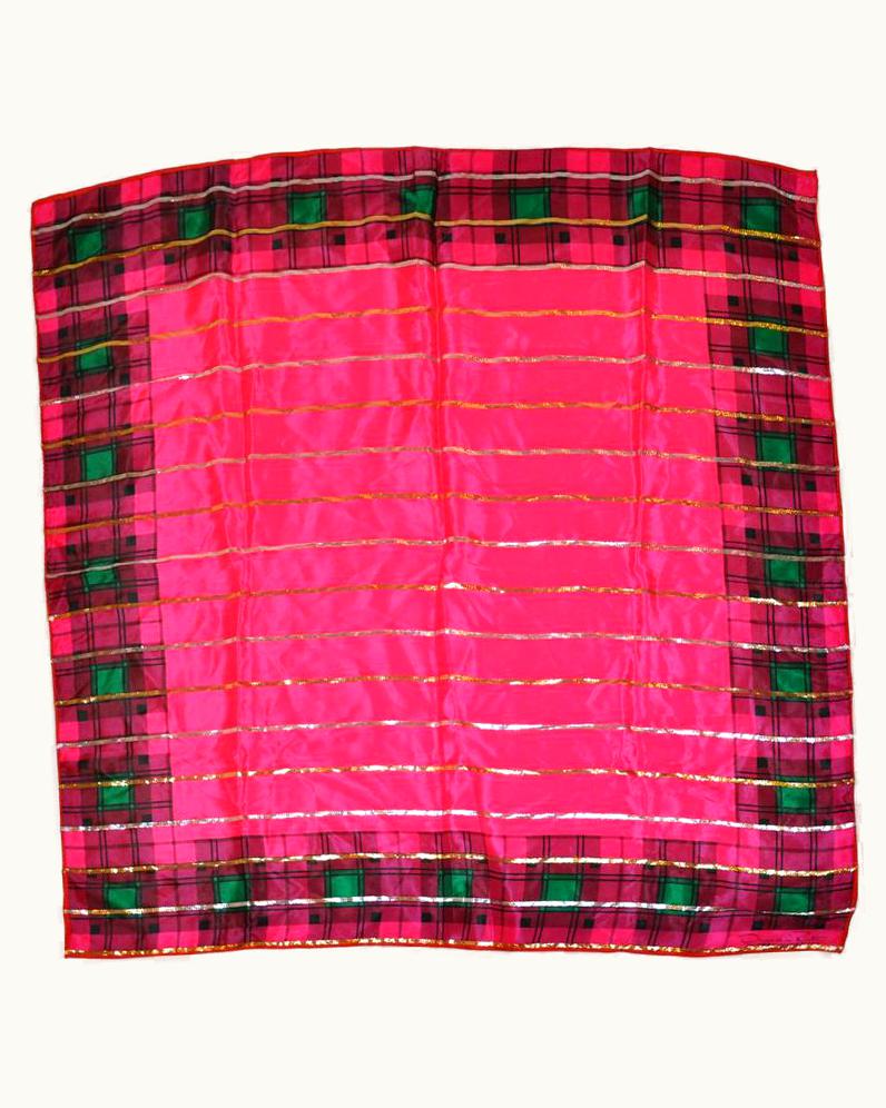 Oscar De La Renta Oscar De La Renta Fuchsia & Metallic Gold Lame Silk Scarf
