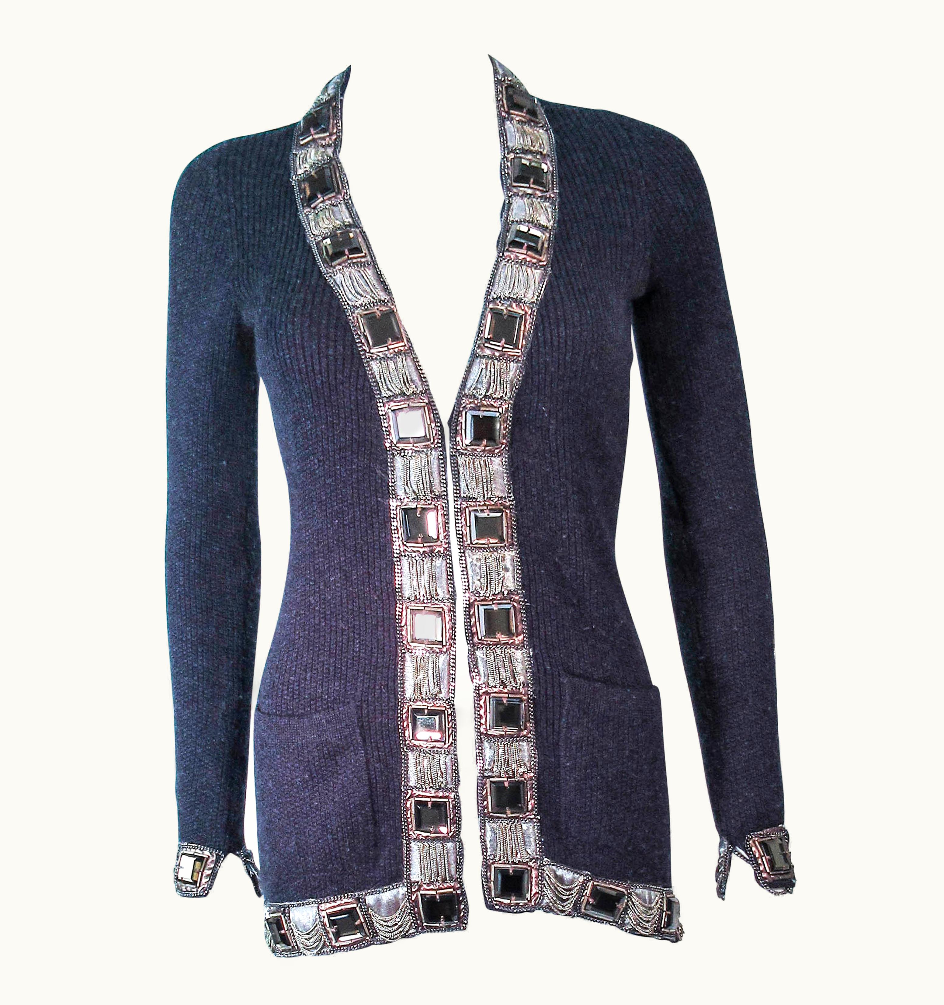 Oscar De La Renta Oscar De La Renta Grey Embellished Cashmere Cardigan