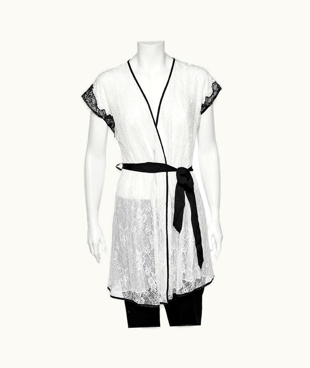 Oscar De La Renta Oscar De La Renta Monochrome Lace Nightwear Wrap Dress