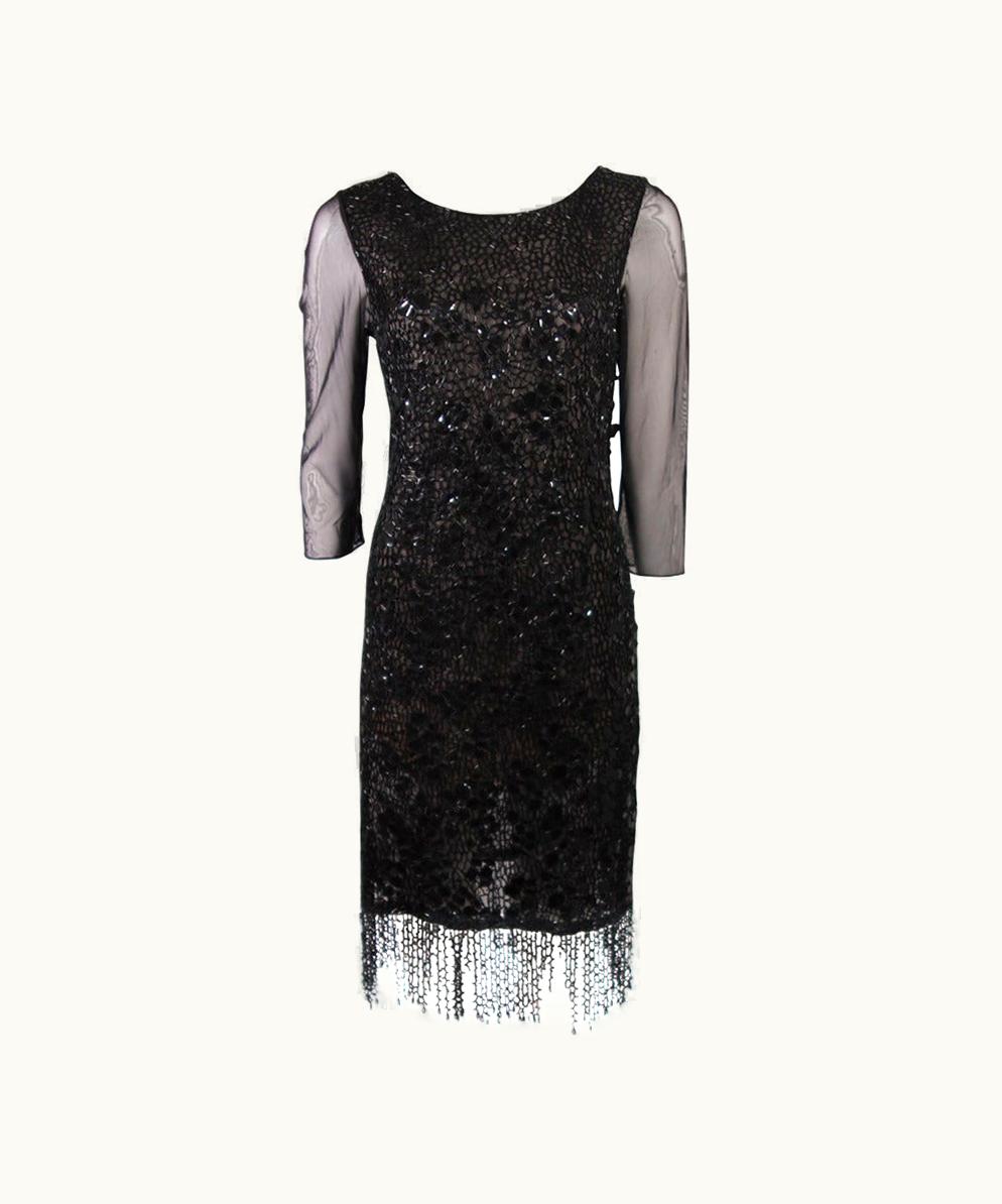 Oscar De La Renta Oscar De La Renta Black Sequin Cocktail Dress