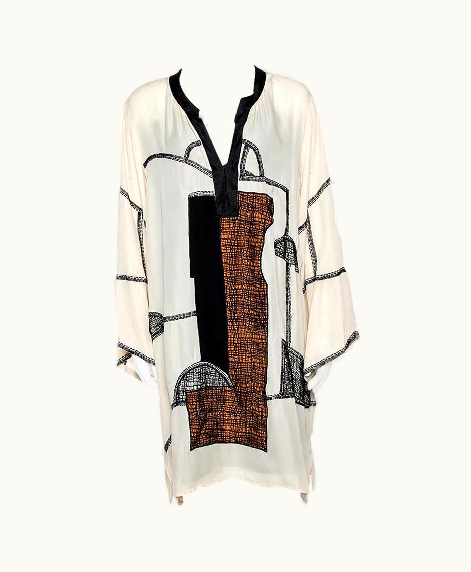 Oscar De La Renta Oscar De La Renta Beige Silk Embroidered Dolman Tunic Xl