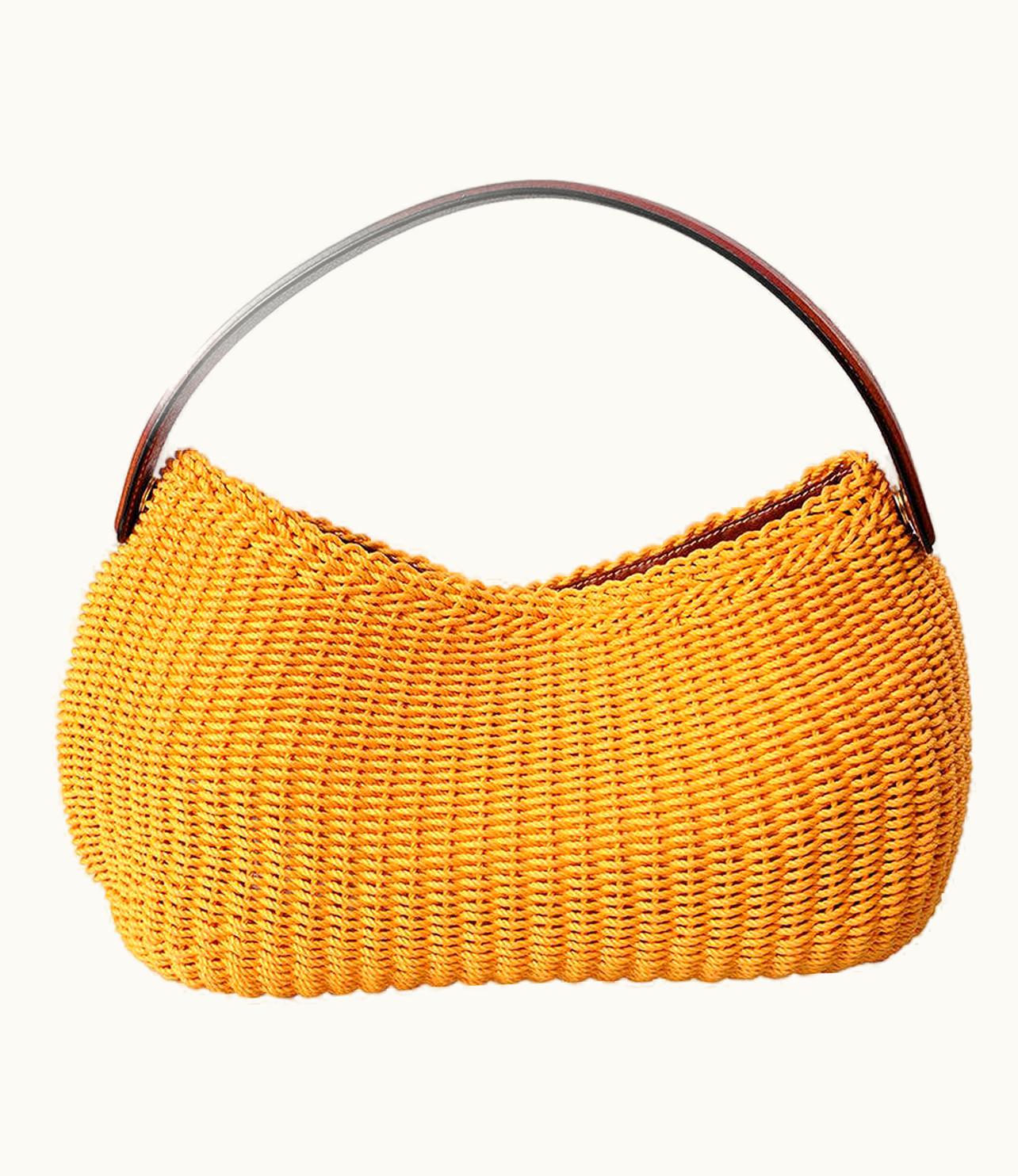 Oscar De La Renta Oscar De La Renta Yellow Woven Bag With Leather Strap