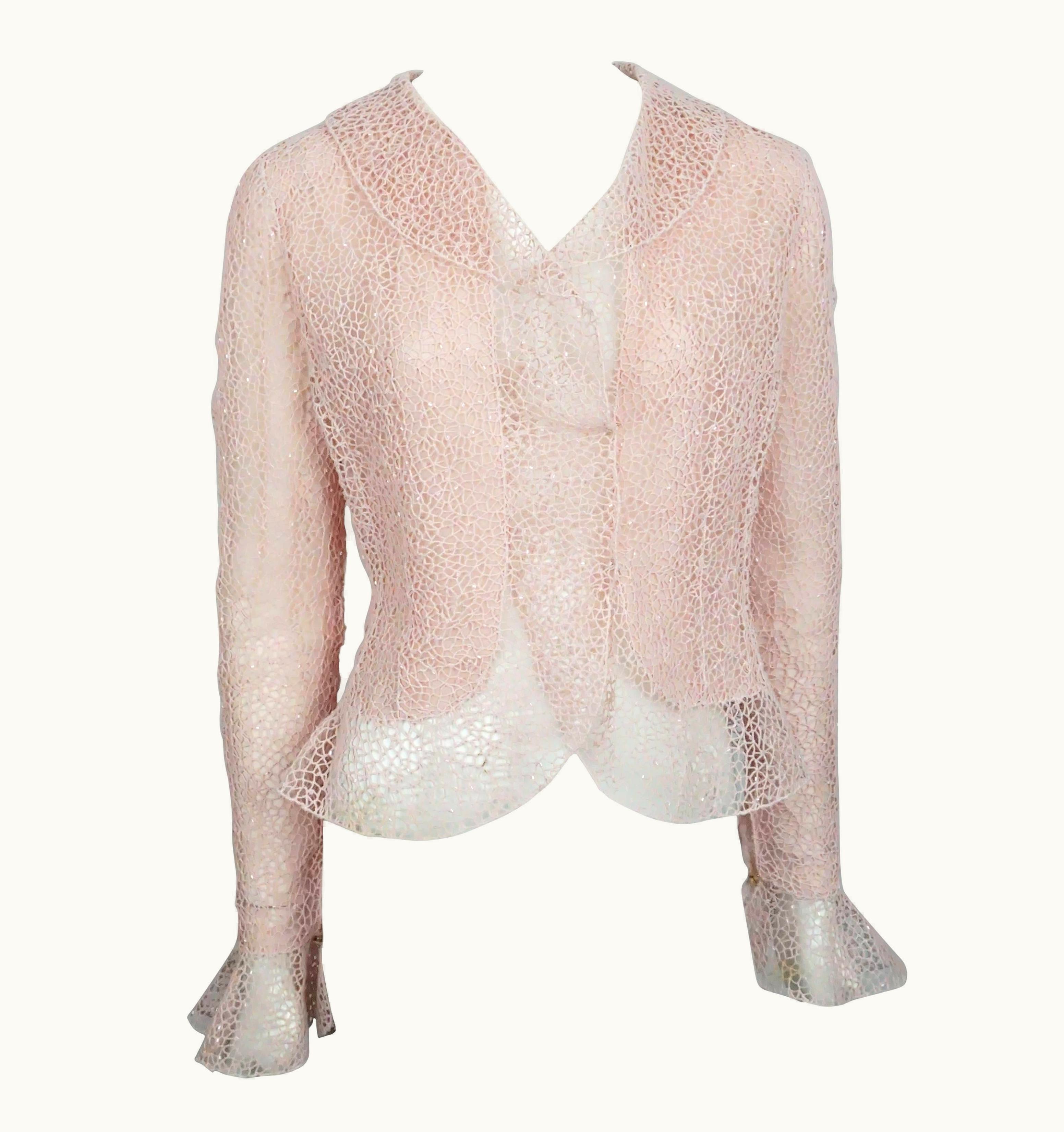 Oscar De La Renta Oscar De La Renta Pink Crochet Lace Sequin Jacket