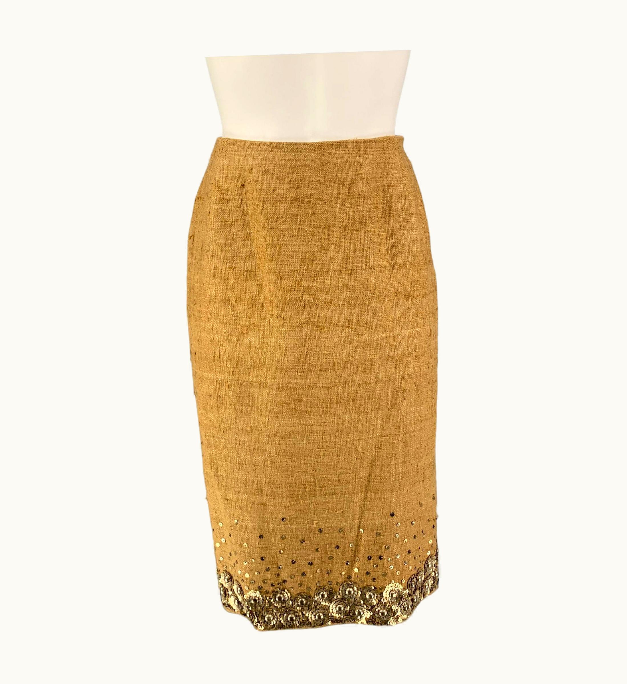 Oscar De La Renta Oscar De La Renta Beige Silk Pencil Skirt