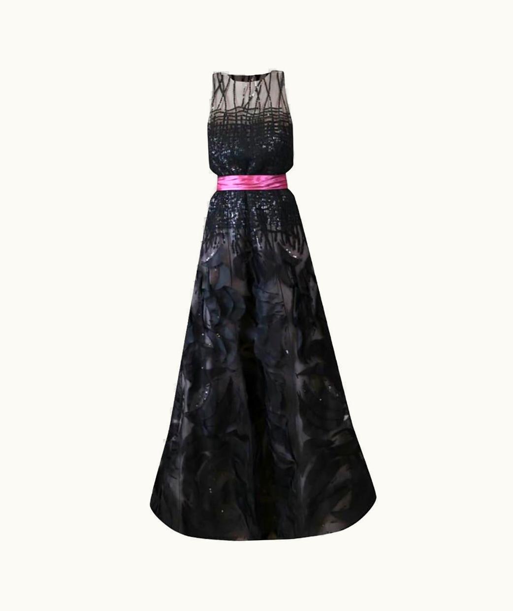 Oscar De La Renta Oscar De La Renta Black Chifffon Long Gown Dress