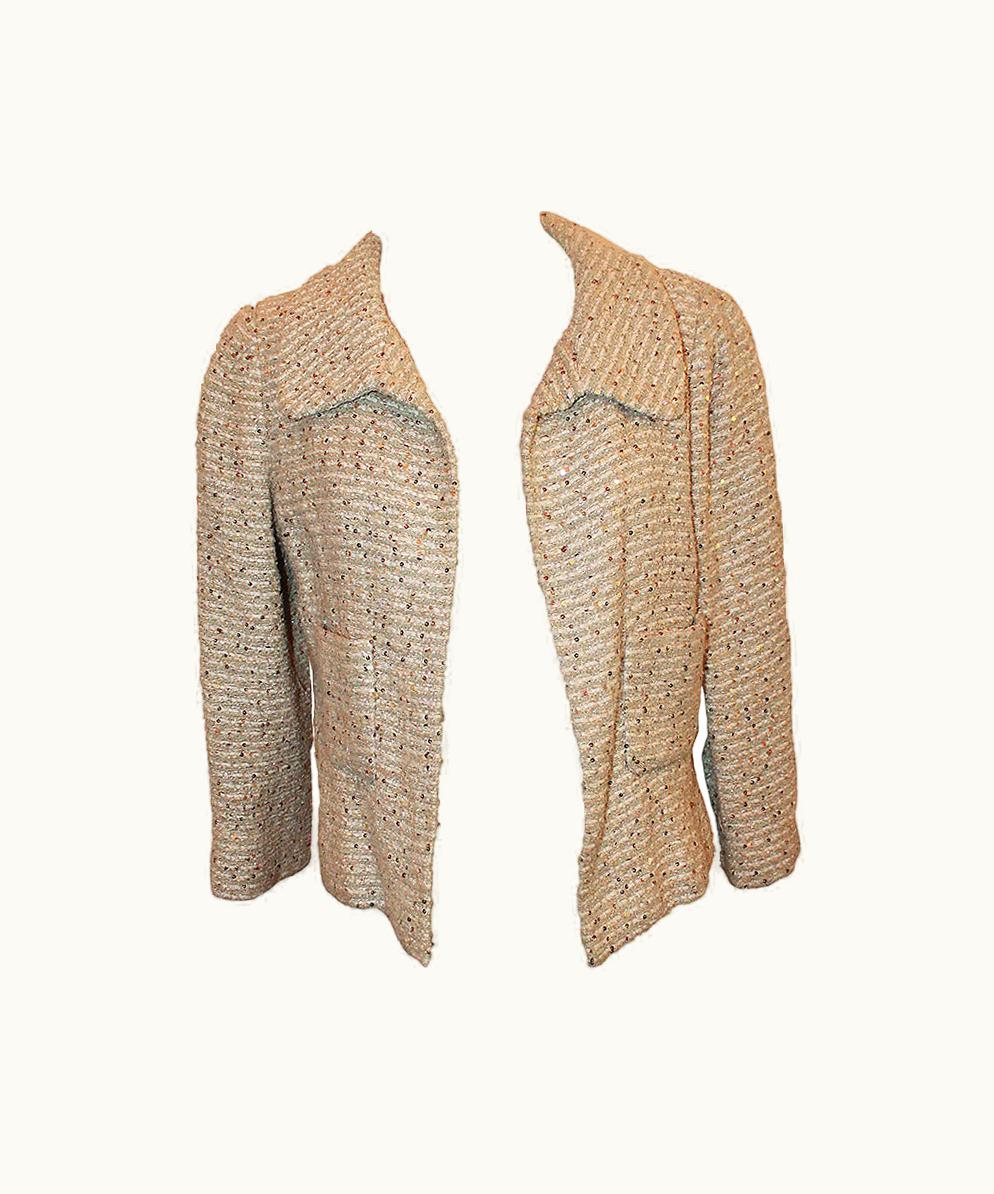 Oscar De La Renta Oscar De La Renta Cream Metallic Tweed With Sequin Jacket