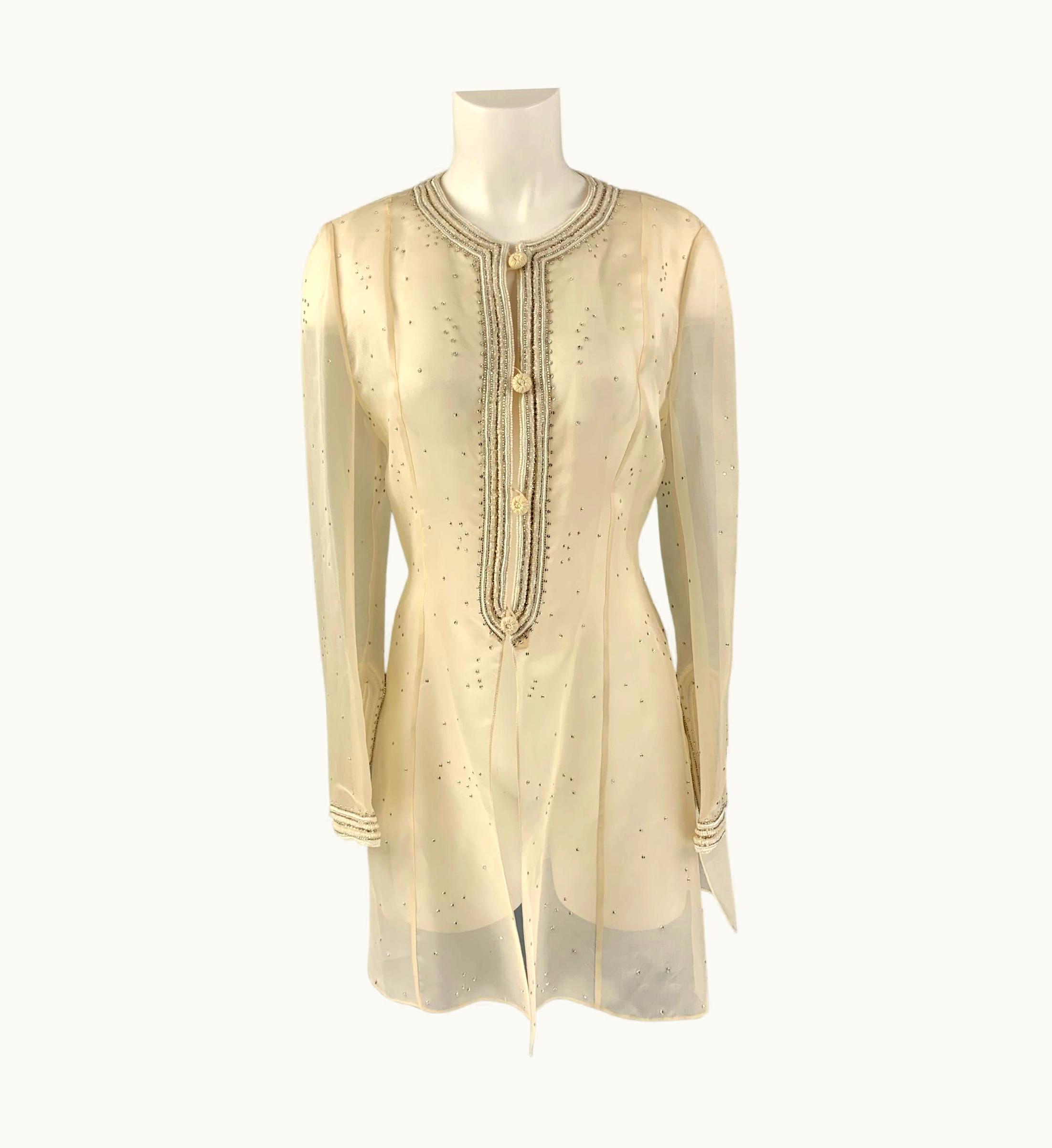 Oscar De La Renta Oscar De La Renta Cream Embroidered Tunic Dress Top