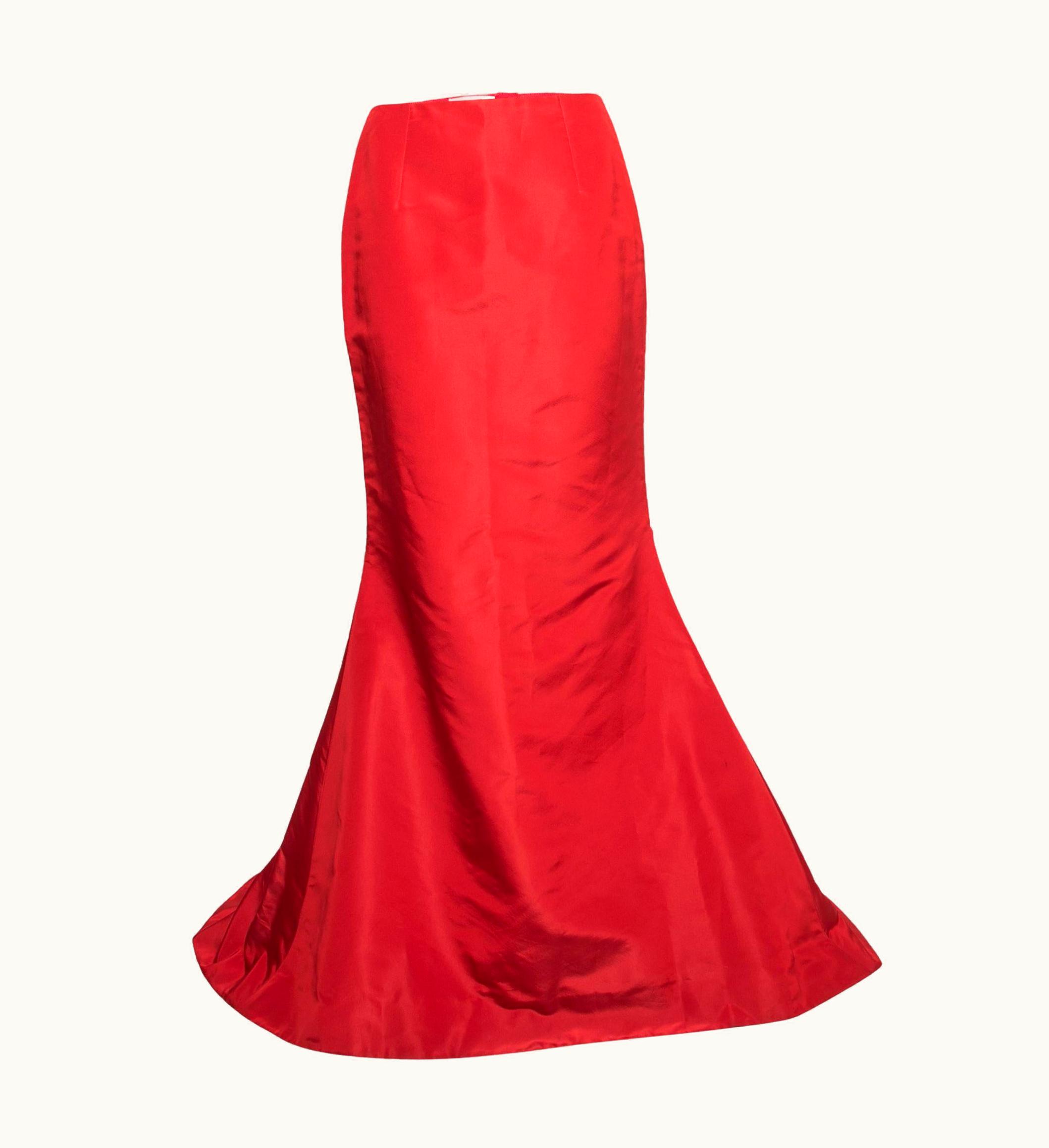 Oscar De La Renta Oscar De La Renta Red Silk Faille Maxi Skirt