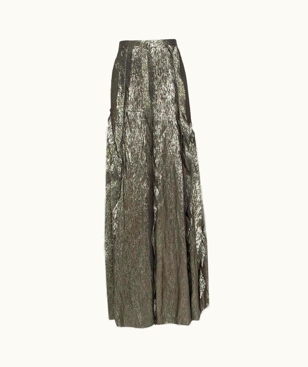 Oscar De La Renta Oscar De La Renta Gold Lurex Silk Ruffled Maxi Skirt