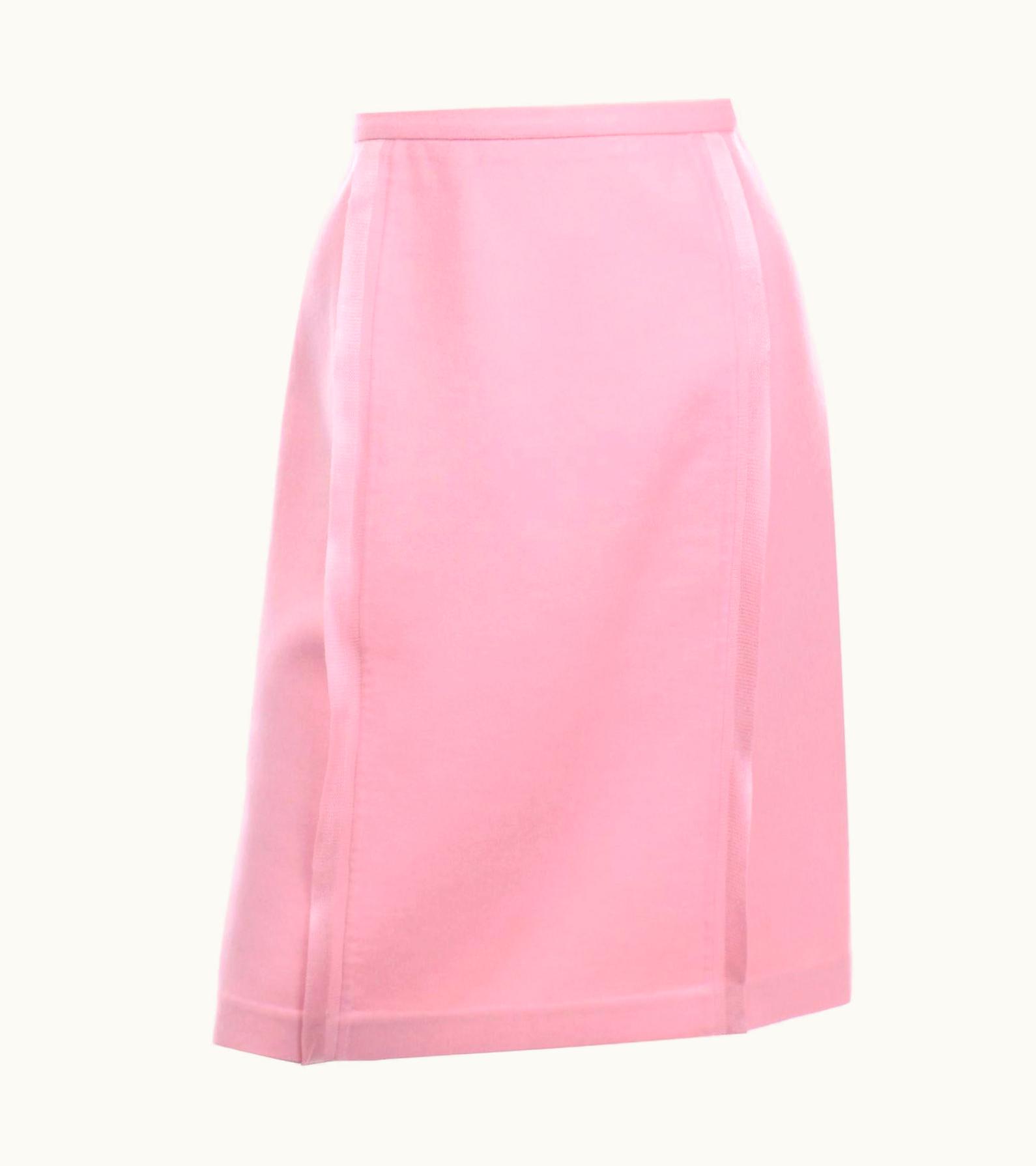 Oscar De La Renta Oscar De La Renta Worsted Cashmere Pink Skirt With Silk Trim