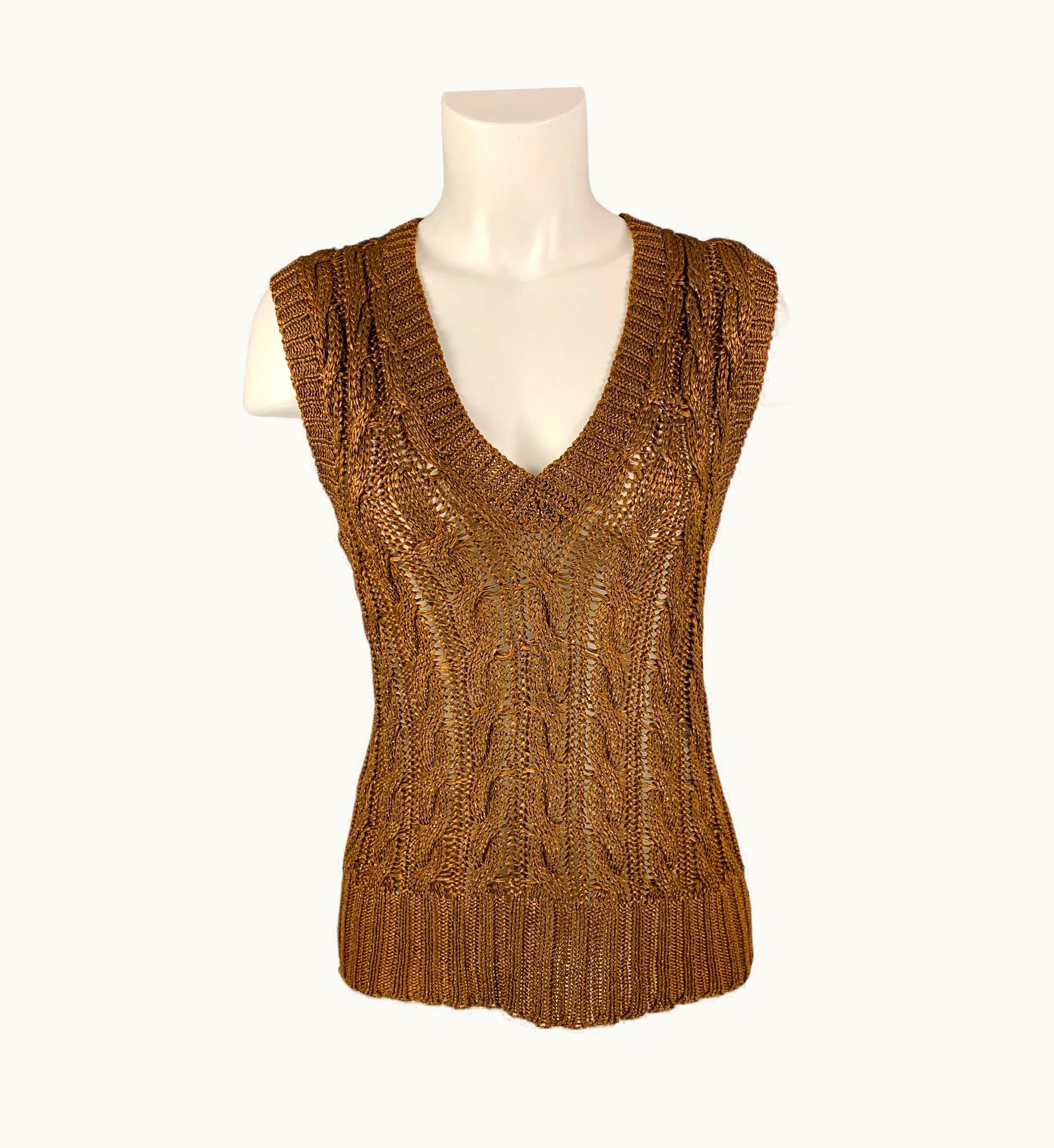 Oscar De La Renta Oscar De La Renta Brown Metallic Knitted Silk Vest