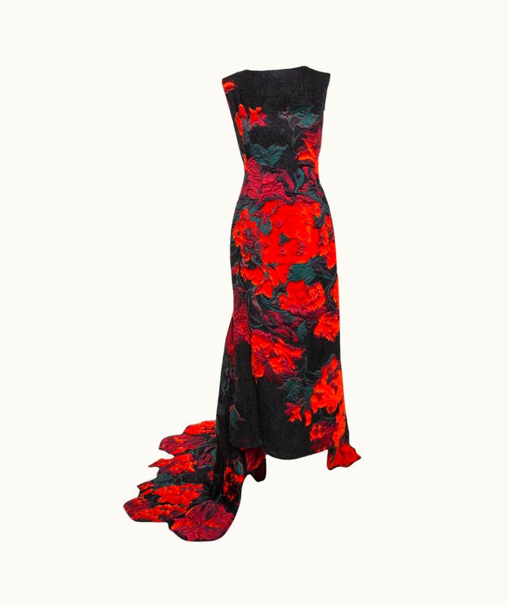 Oscar De La Renta Oscar De La Renta Black Tufted Rose Fil Coupé Gown Xl