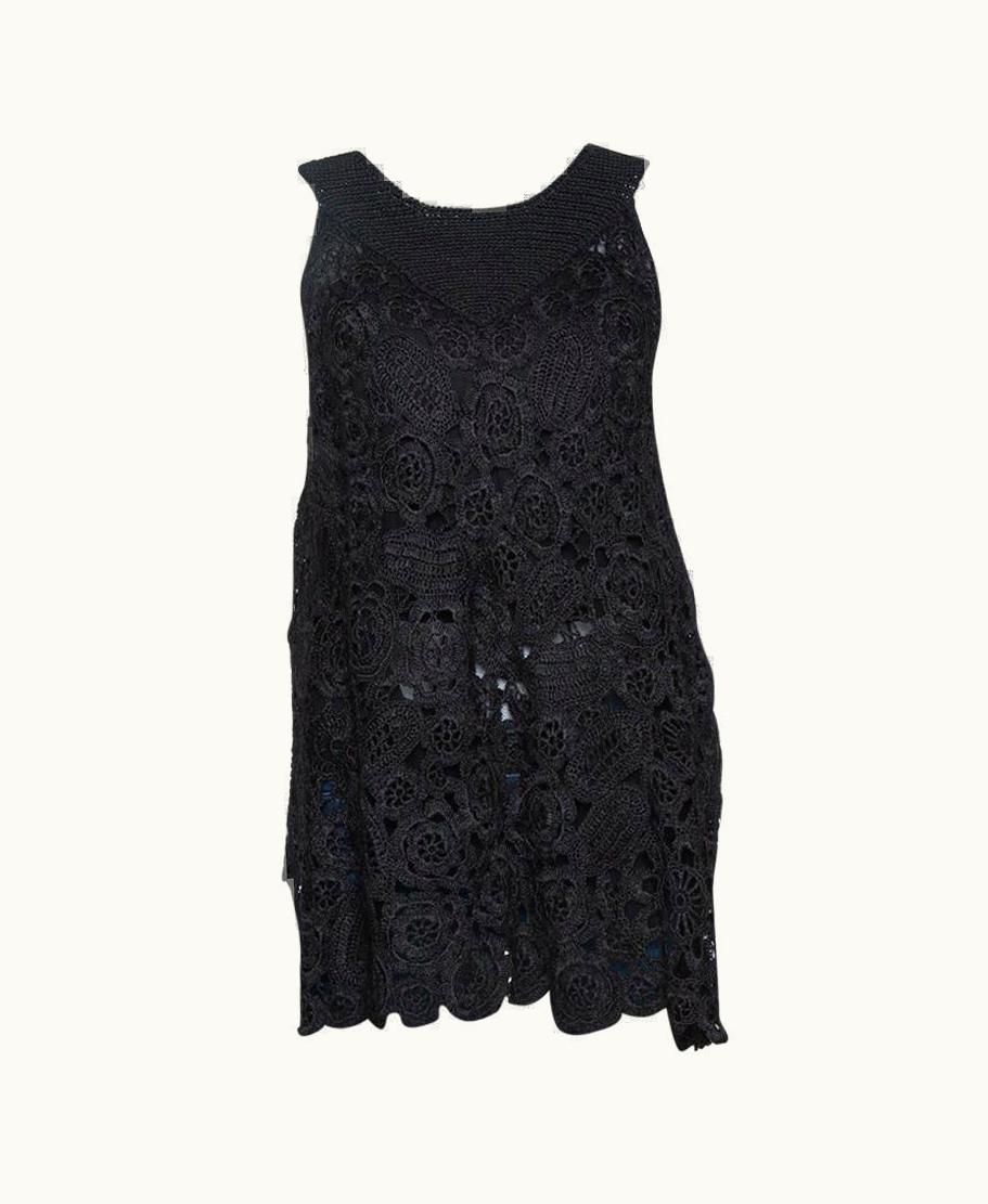 Oscar De La Renta Oscar De La Renta Black Silk Crochet Knit Sleeveless Top