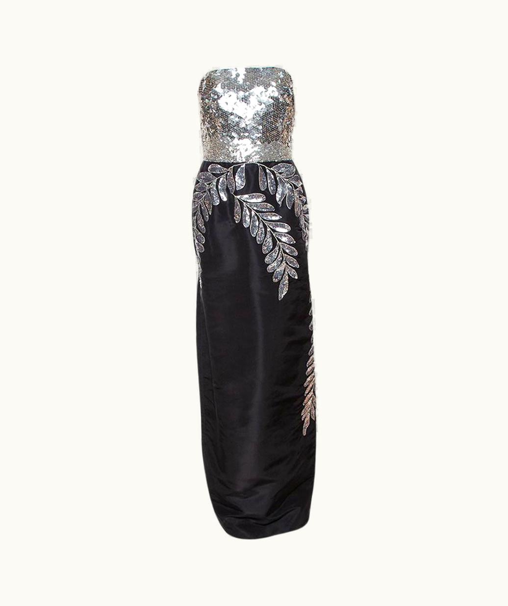 Oscar De La Renta Oscar De La Renta Black Silk Sequin Embellished Strapless Gown