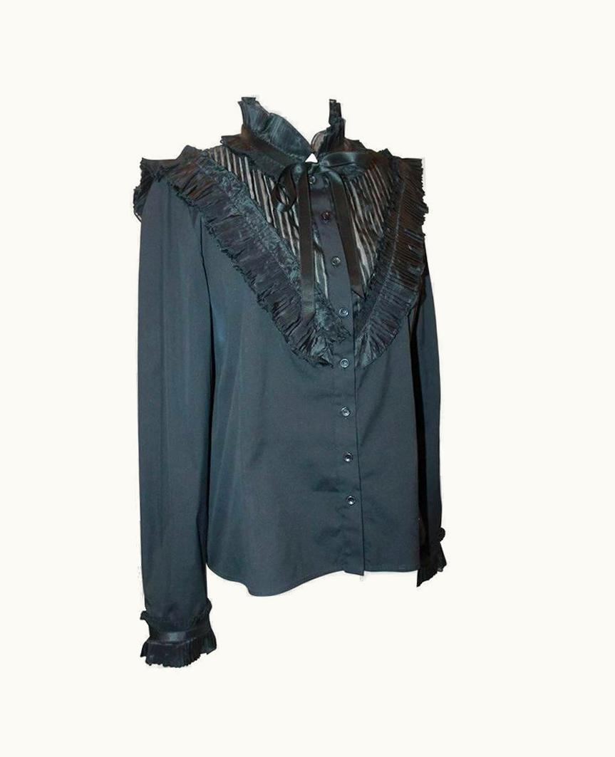 Oscar De La Renta Oscar De La Renta Black Peasant Style Top With Pleating