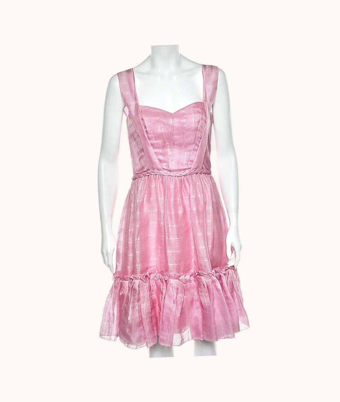 Oscar De La Renta Oscar De La Renta Pink Silk Sleeveless Flared Mini Dress