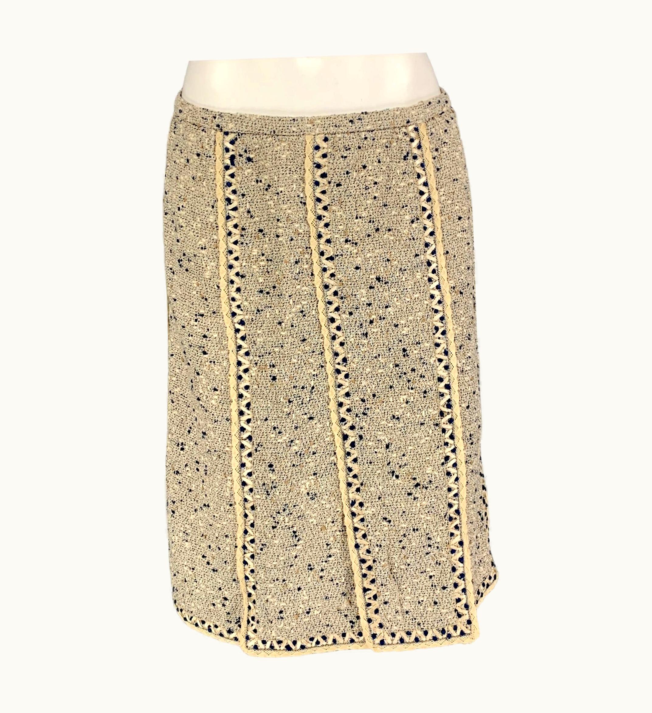 Oscar De La Renta Oscar De La Renta Beige Blue Cotton Tulip Skirt