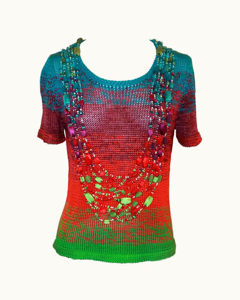Oscar De La Renta Oscar De La Renta Multi-color Silk Knit Beaded Top