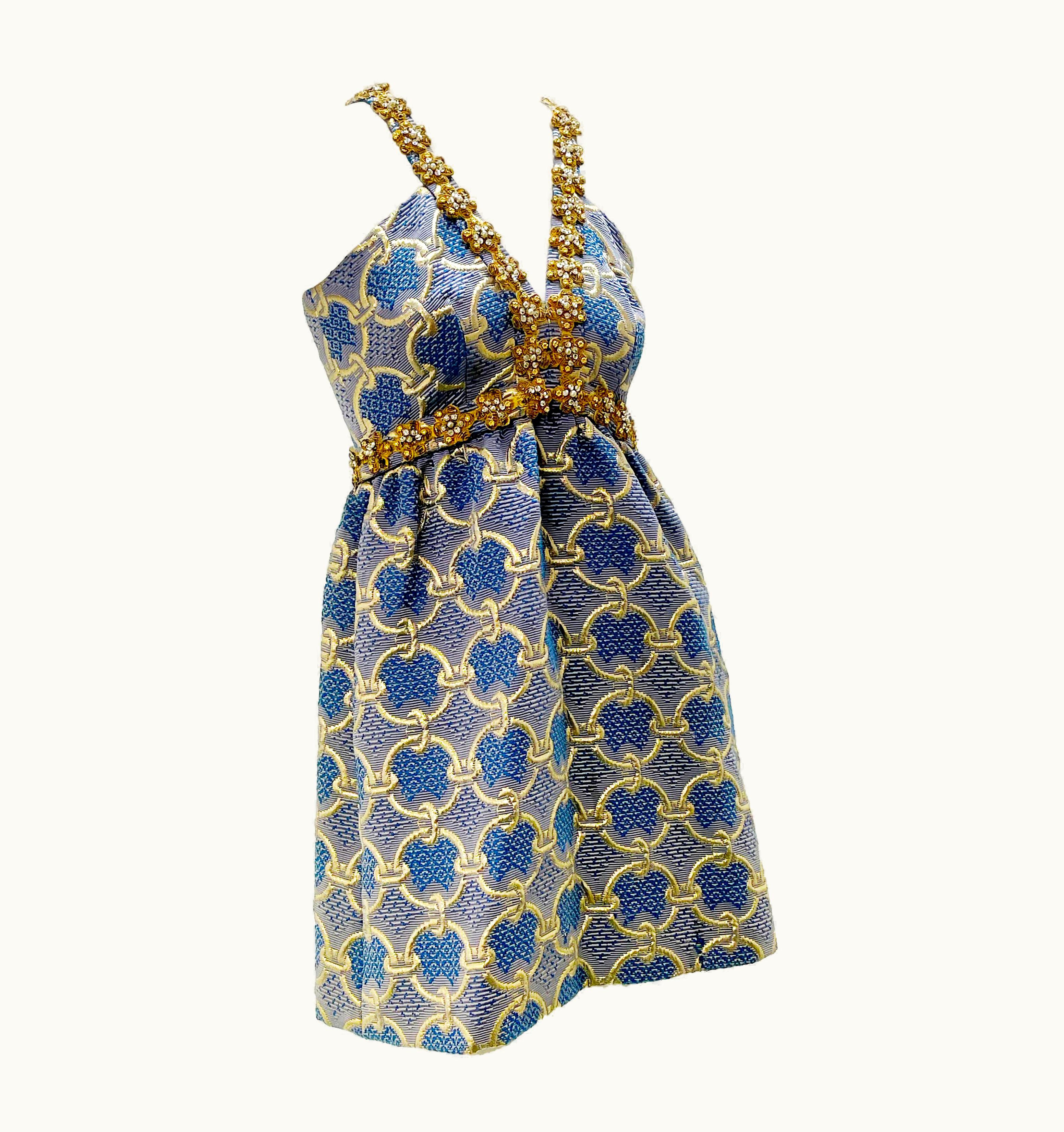 Oscar De La Renta 1960 Oscar De La Renta Brocade Minidress WS/S Heavy Gold Braidwork & Rhinestones