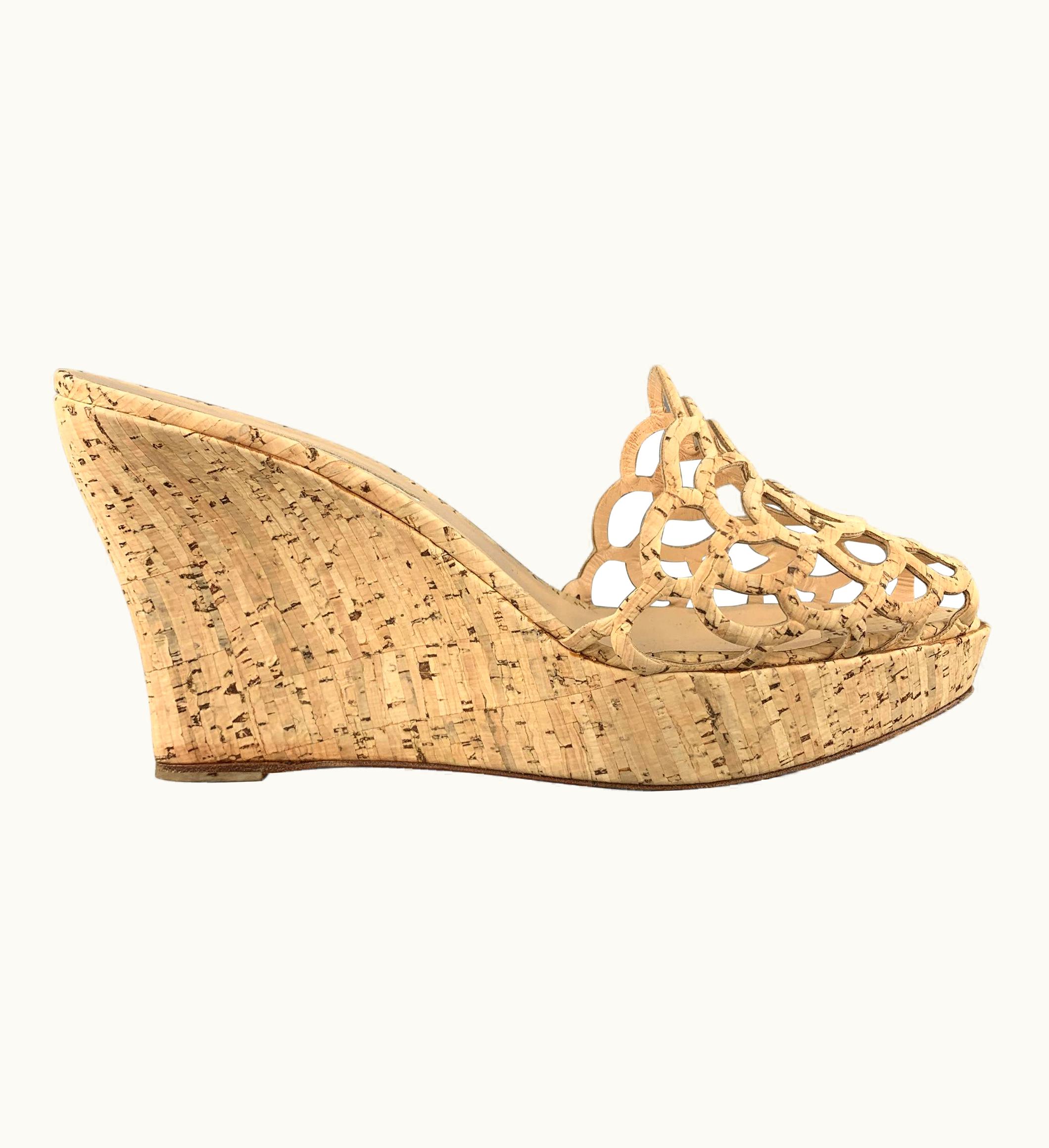 Oscar De La Renta Oscar De La Renta .5 Natural Cork Cutout VIrma Platform Wedges