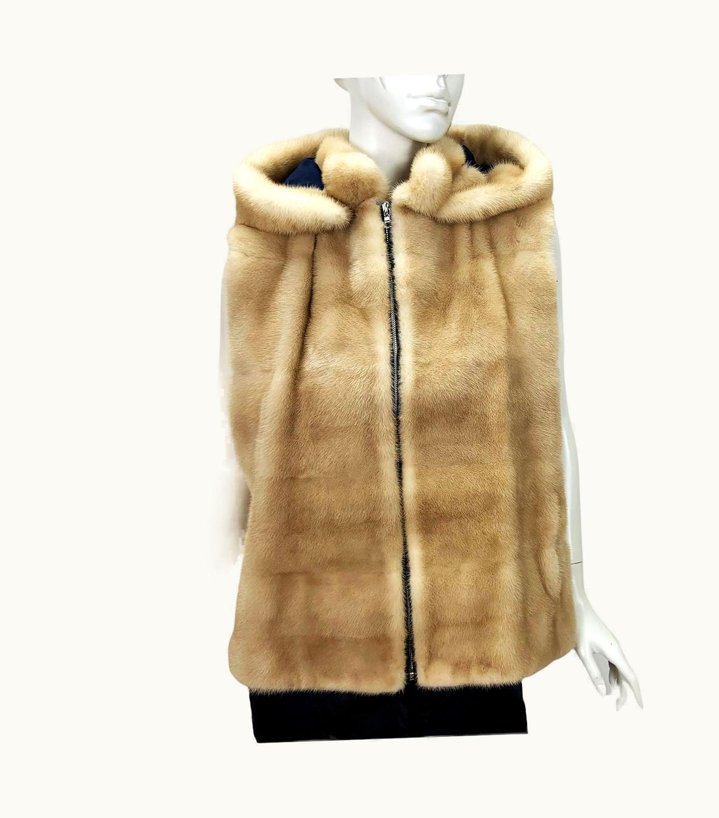 Oscar De La Renta Nwt Oscar De La Renta Palomino Mink Detachable Hood Vest