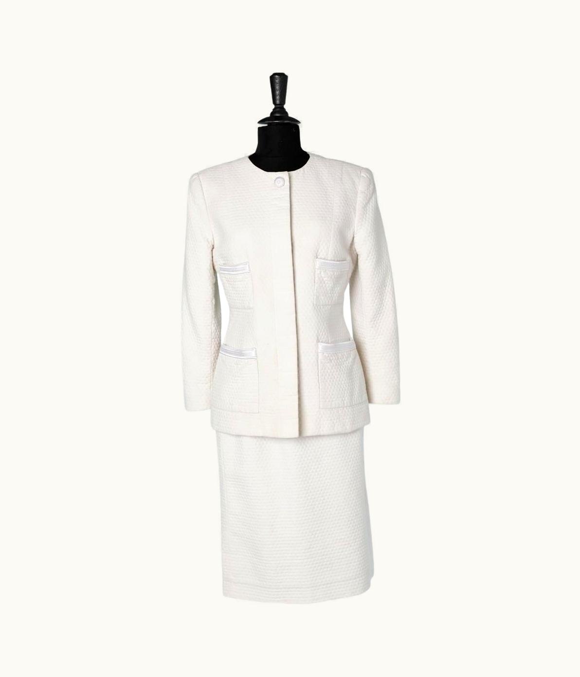 Oscar De La Renta White Cotton Piqué Skirt-suit Oscar De La Renta Pink Label