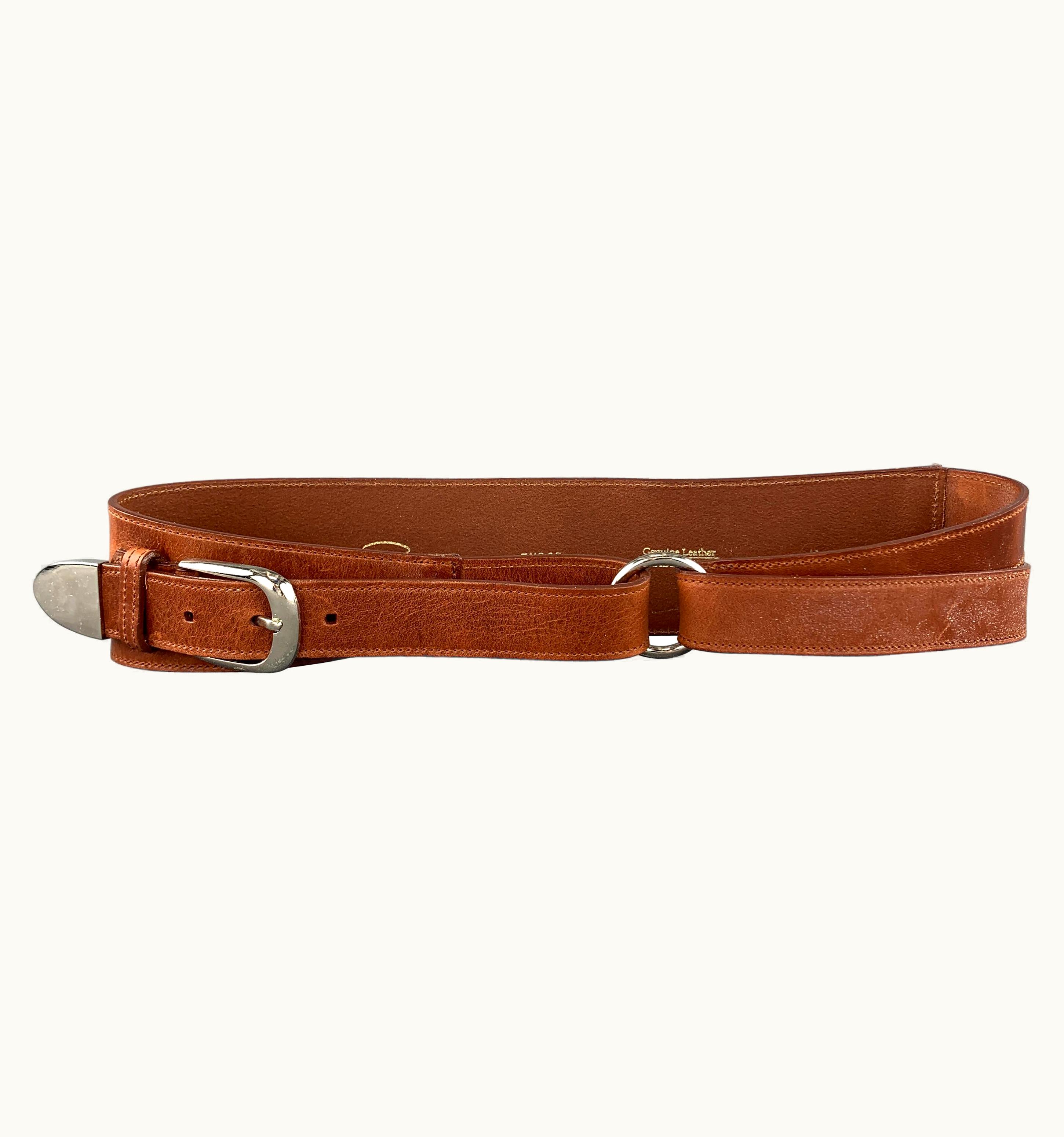 Oscar De La Renta Oscar De La Renta Tan Leather Silver Buckle Wrap Belt