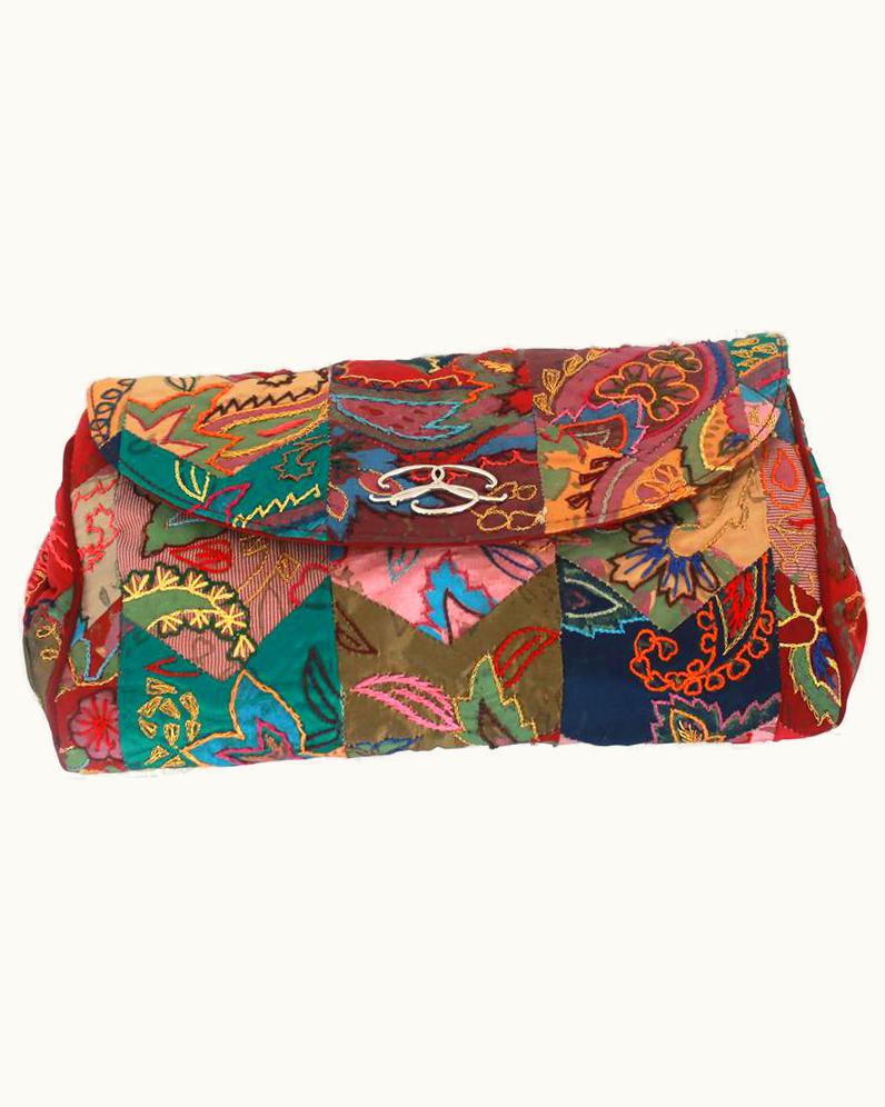 Oscar De La Renta Oscar De La Renta Multicolored Silk Patchwork Evening Bag With Silver Hardware