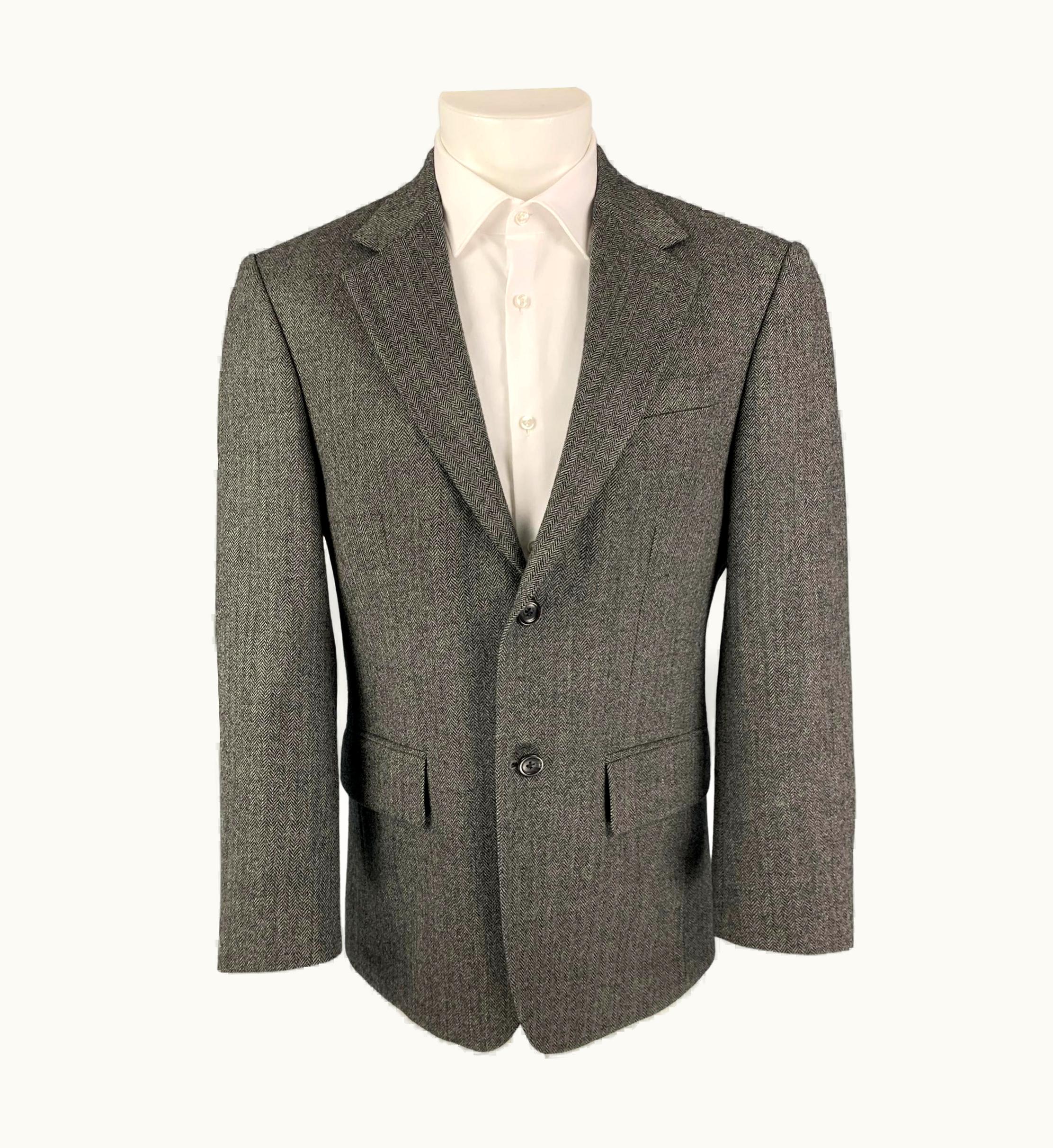 Oscar De La Renta Oscar De La Renta Grey Black Herringbone Wool Sport Coat