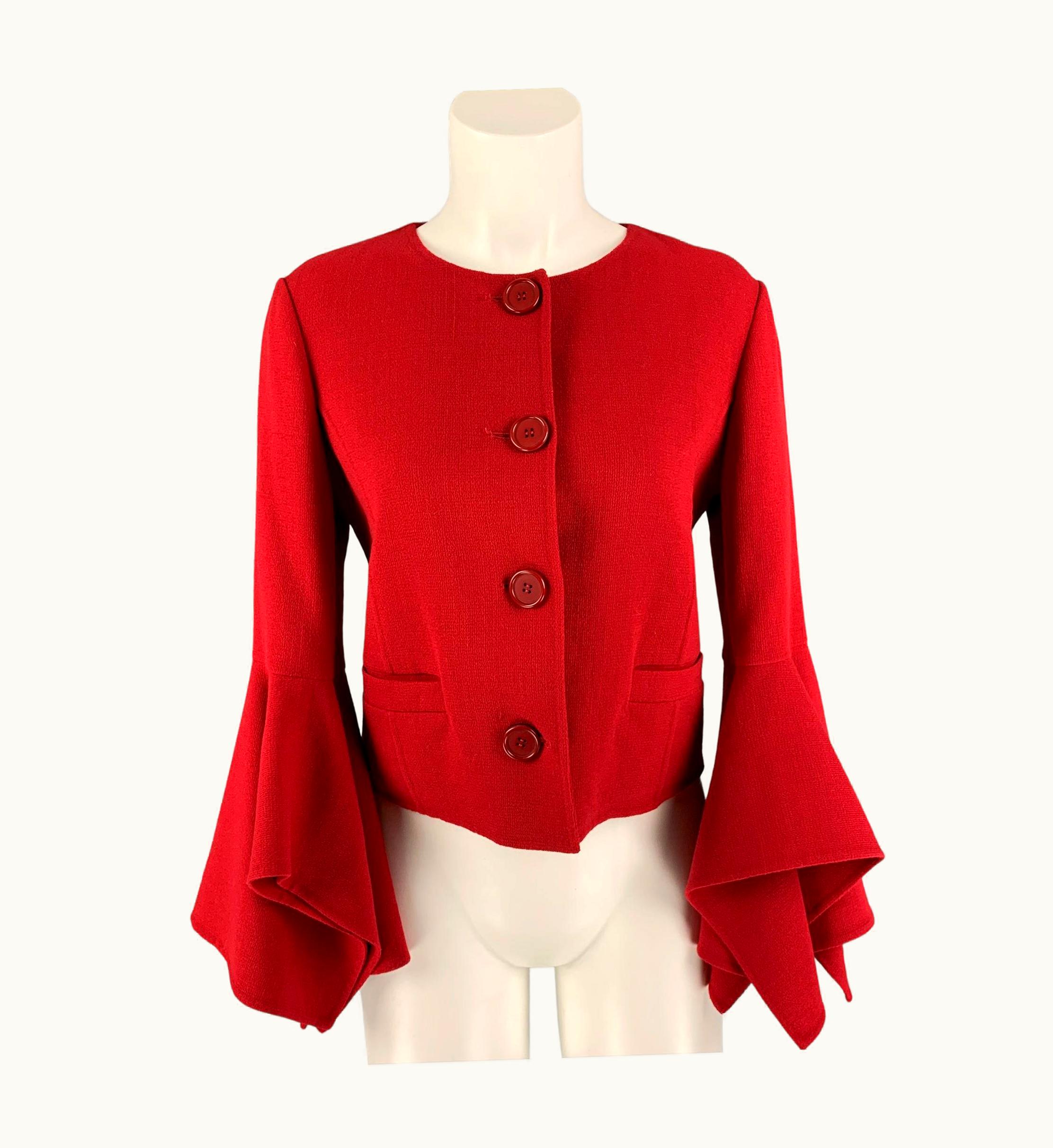 Oscar De La Renta Oscar De La Renta Red Virgin Wool Blend Cropped Coat