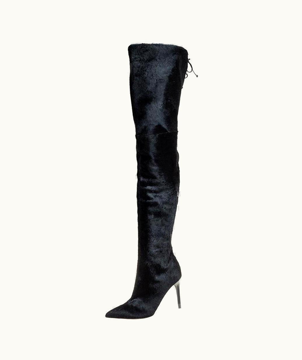 Oscar De La Renta Oscar De La Renta Black Calf Hair Over Knee Boots