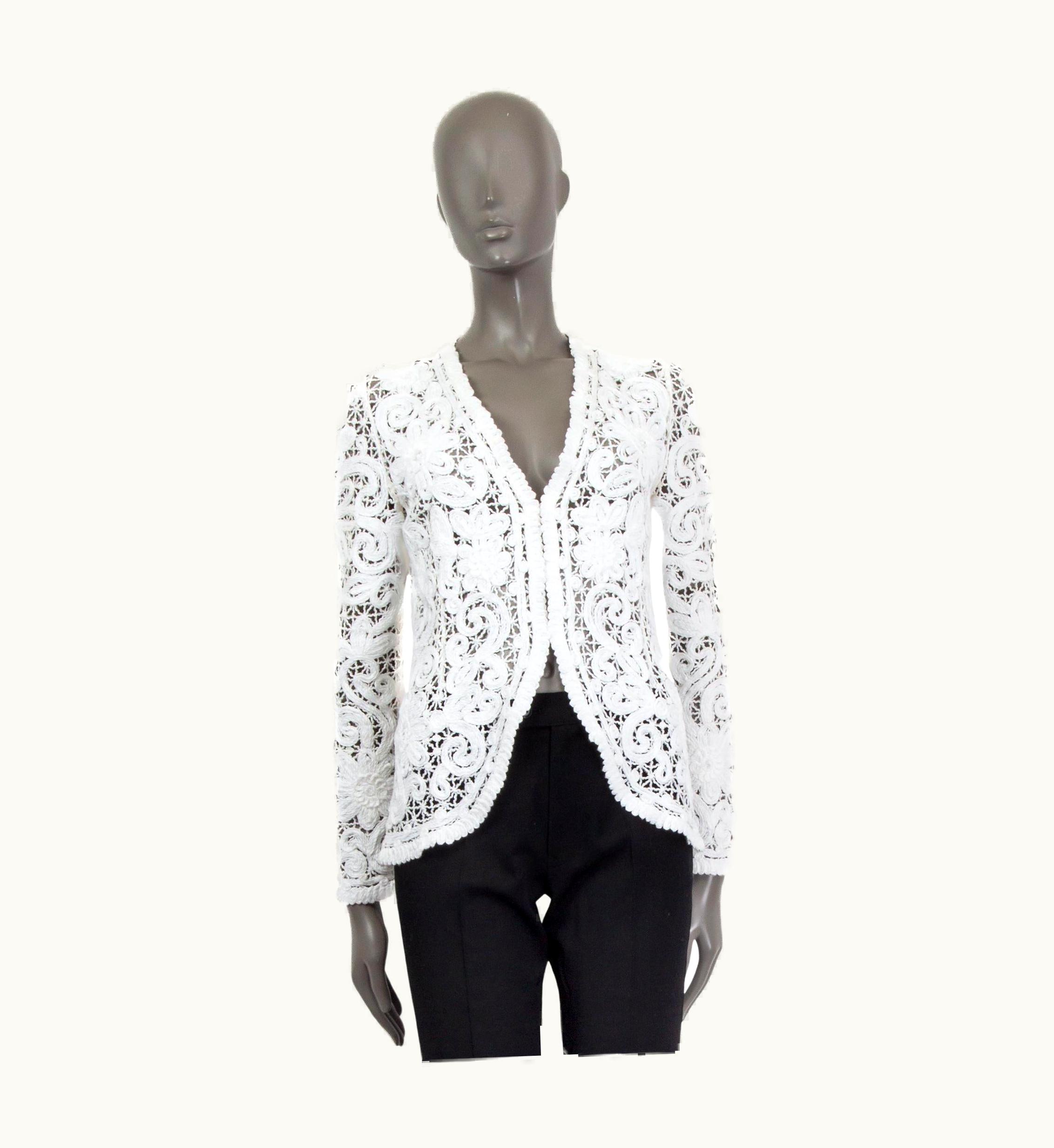 Oscar De La Renta Oscar De La Renta White Cotton Floral Lace Knit Cardigan Sweater