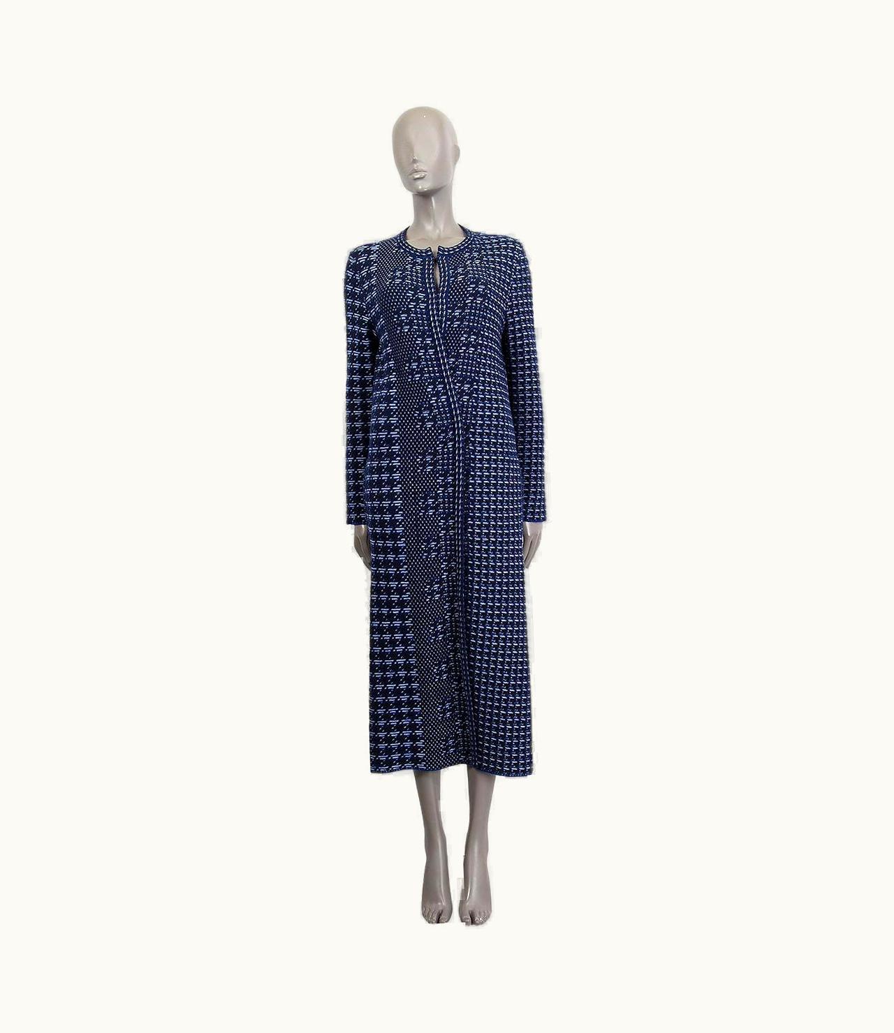 Oscar De La Renta Oscar De La Renta Blue Wool Open Long Knit Coat Jacket