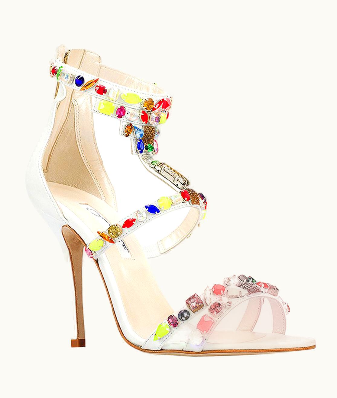 Oscar De La Renta Oscar De La Renta *Simona* White Jeweled Embellished Leather Sandals